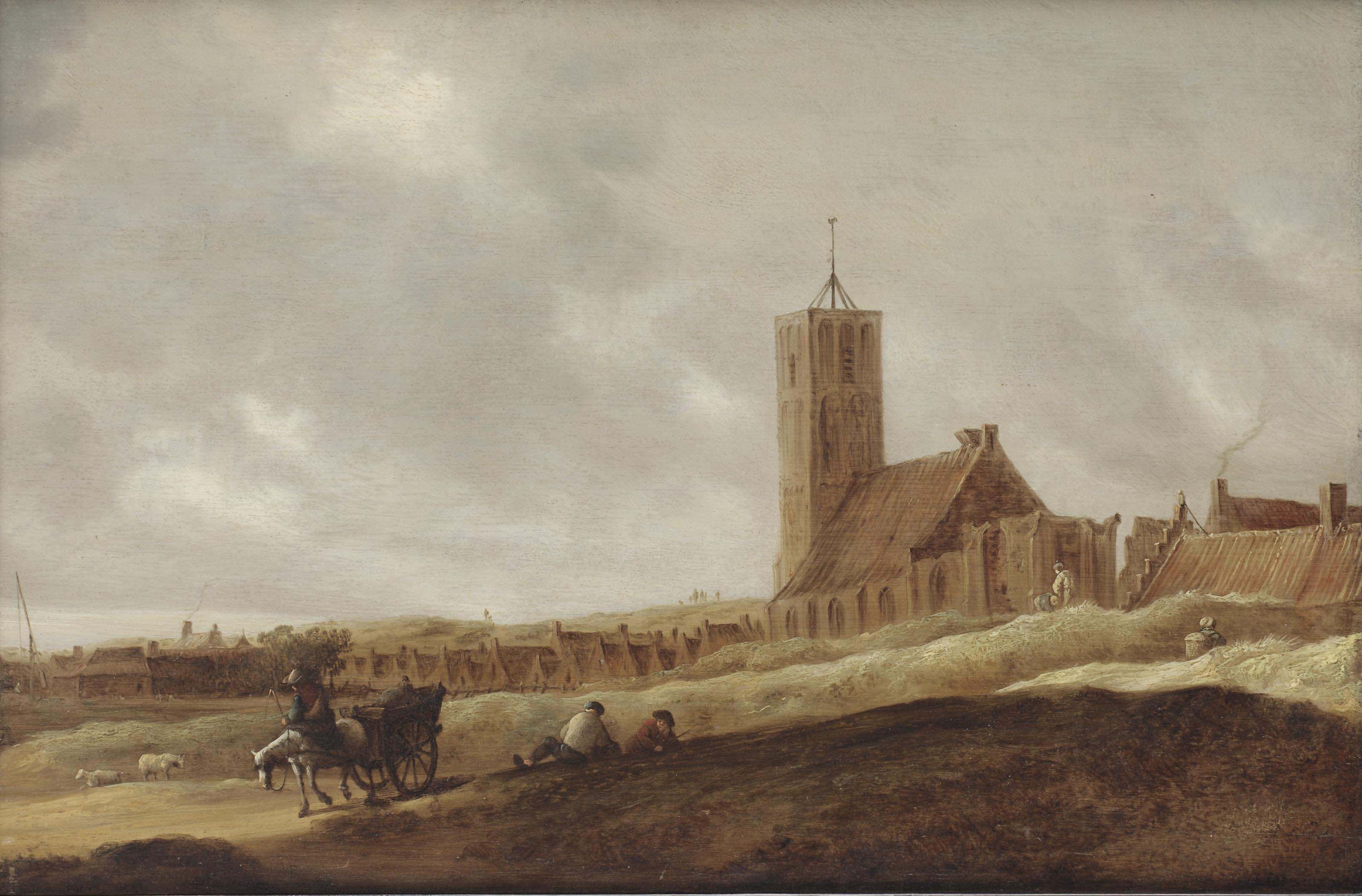 Salomon Van Ruysdael — Вид Эгмонда ан-Зее, повозка, запряженная лошадьми, и фигуры, отдыхающие на переднем плане
