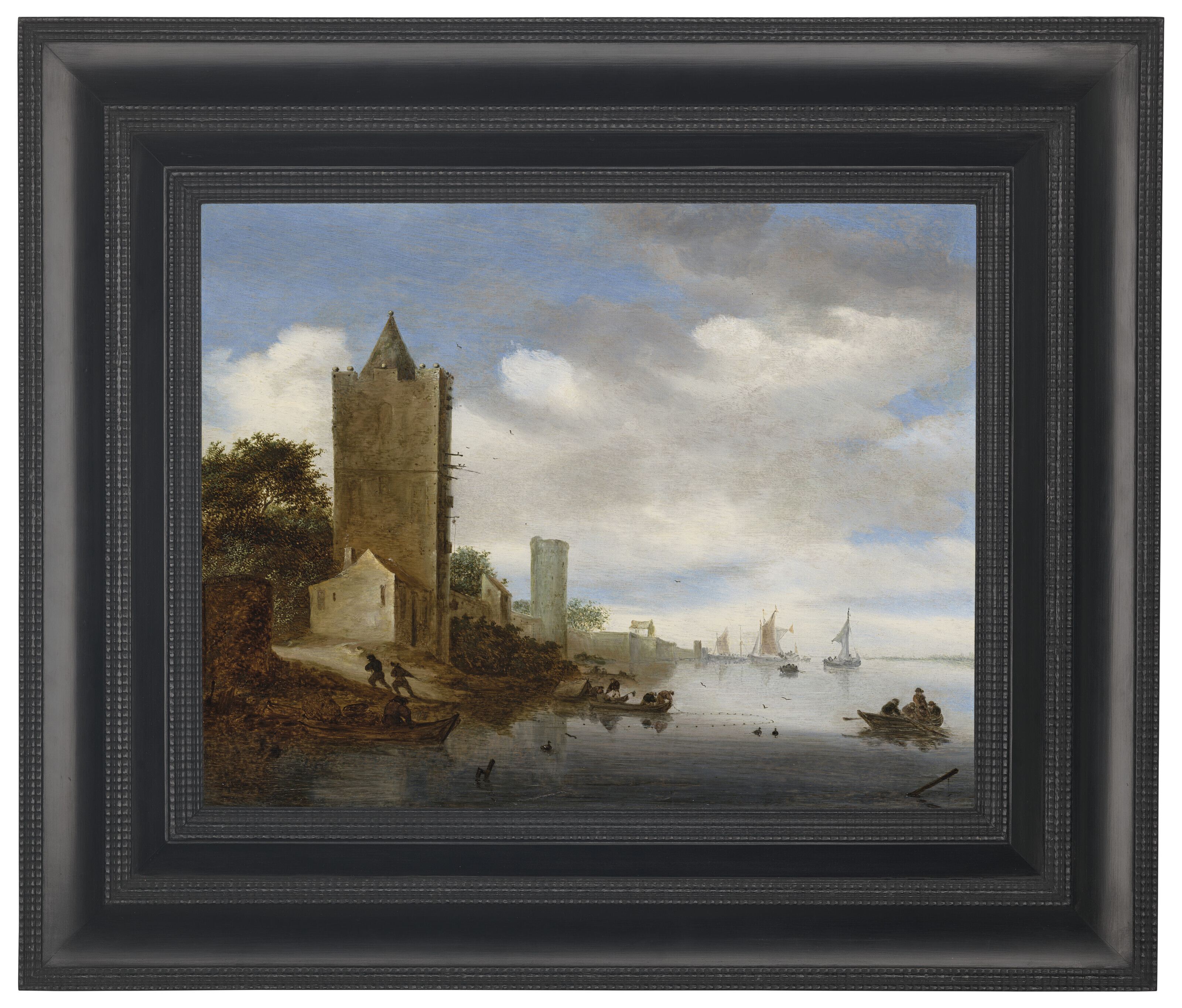 Salomon Van Ruysdael — Речной пейзаж с рыбаками, с видом на Пломпеторен, Утрехт, изображение 2