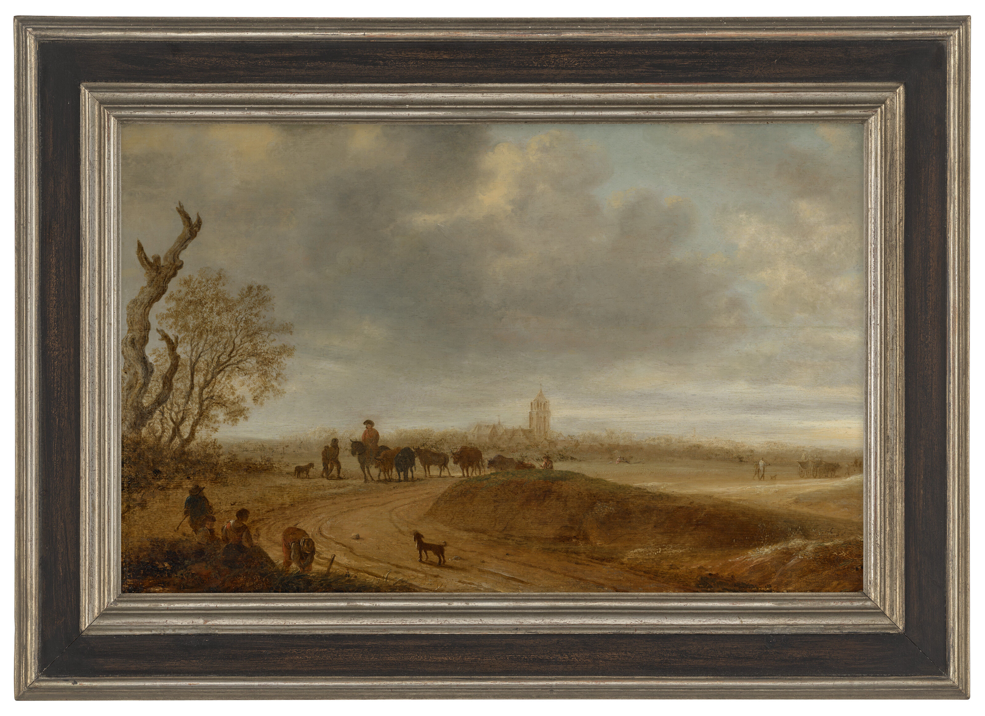 Salomon Van Ruysdael — Дюнный пейзаж с фигурами и скотом на дороге, собор за ним., изображение 2