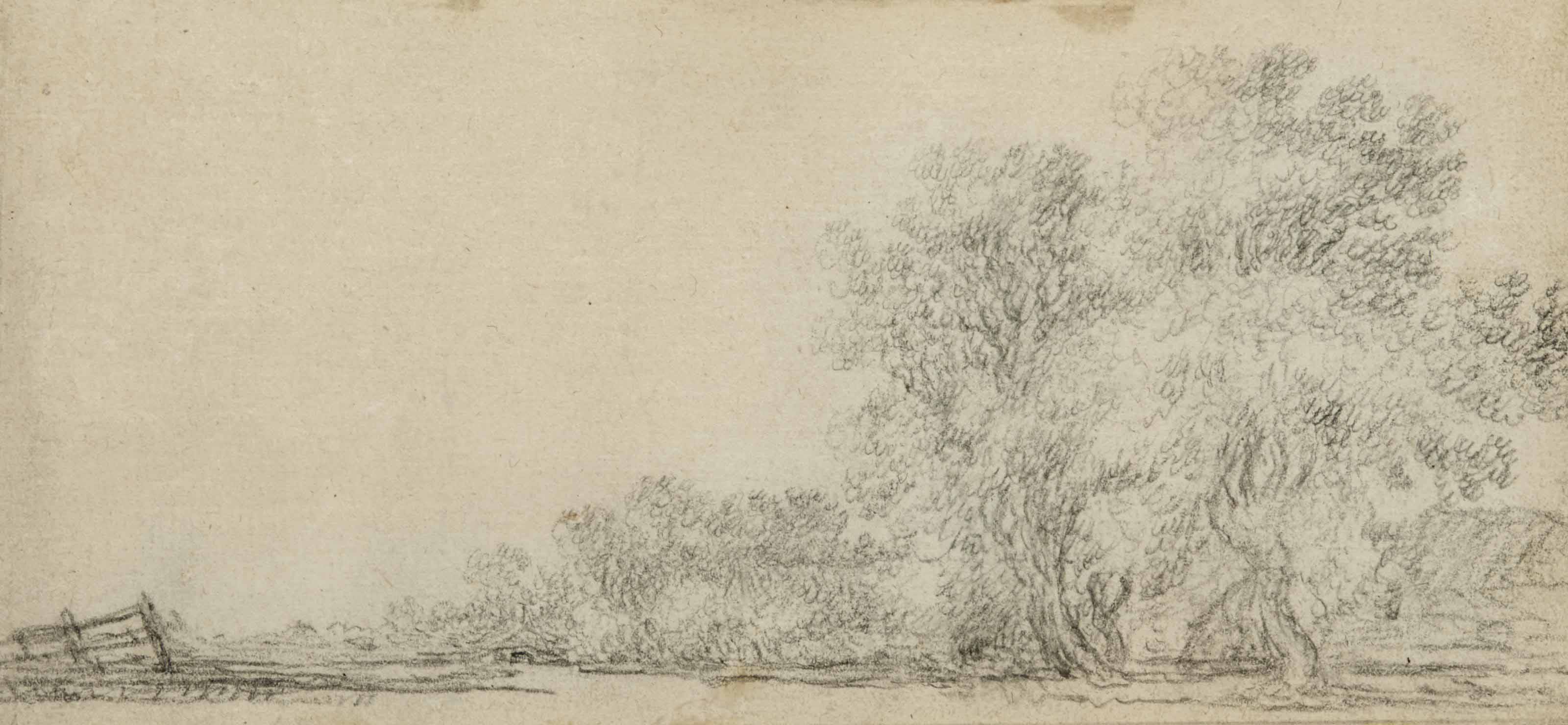 Salomon Van Ruysdael — Деревья на берегу реки (справа); Бато (сзади)