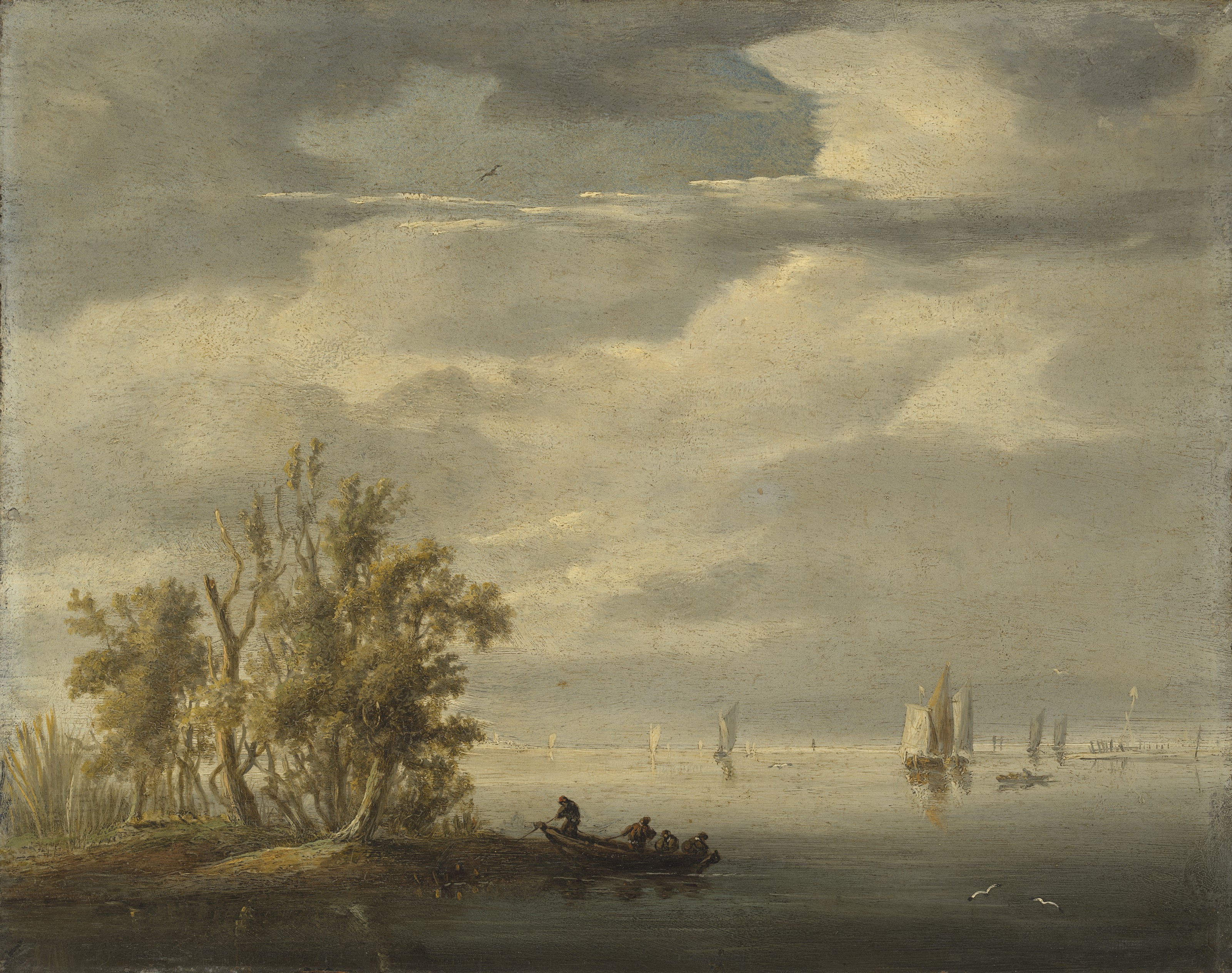 Salomon Van Ruysdael — Речной пейзаж с фигурами, высаживающимися из лодки, суда за ее пределами., изображение 2