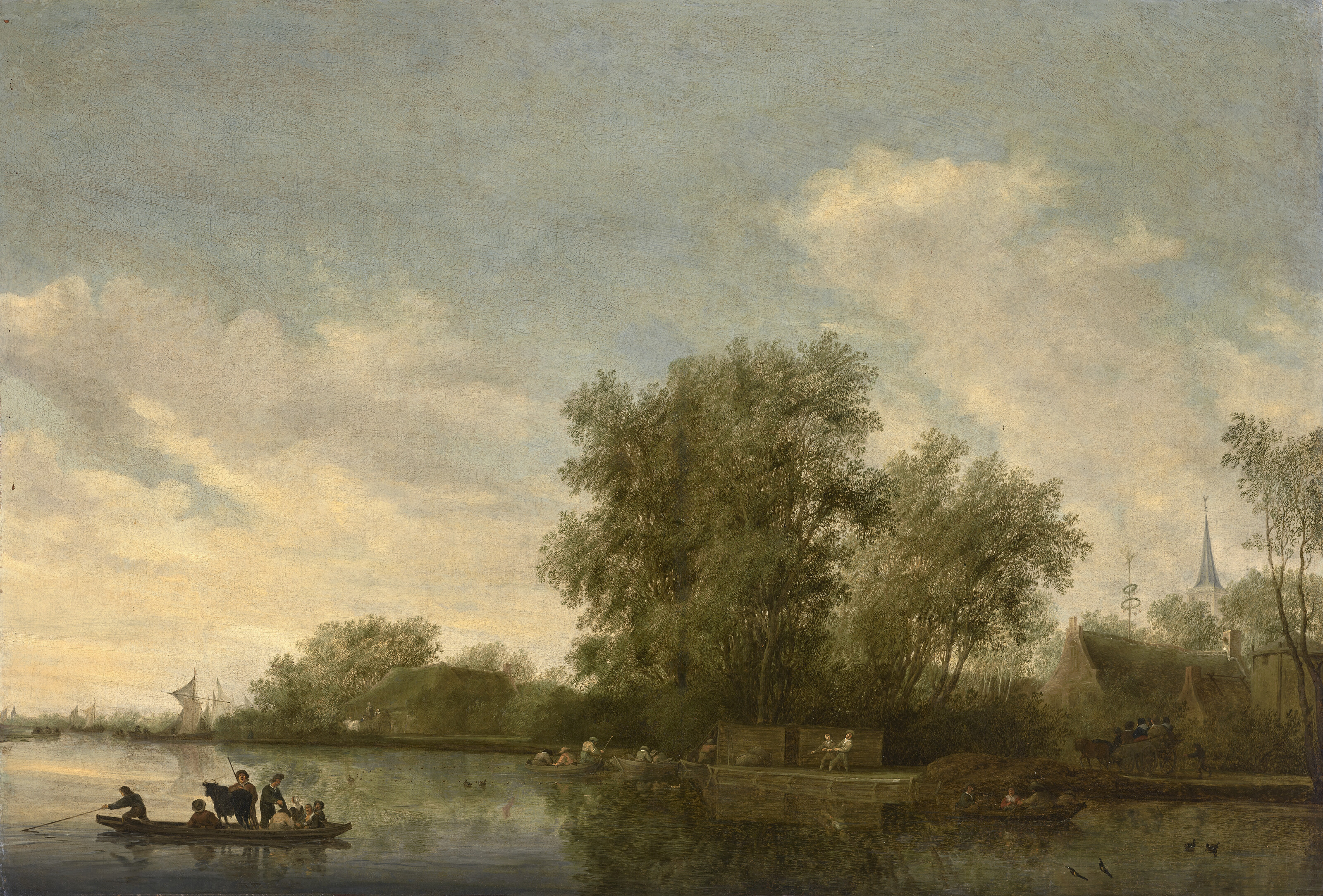 Salomon Van Ruysdael — Речной пейзаж с паромом и рыбаками