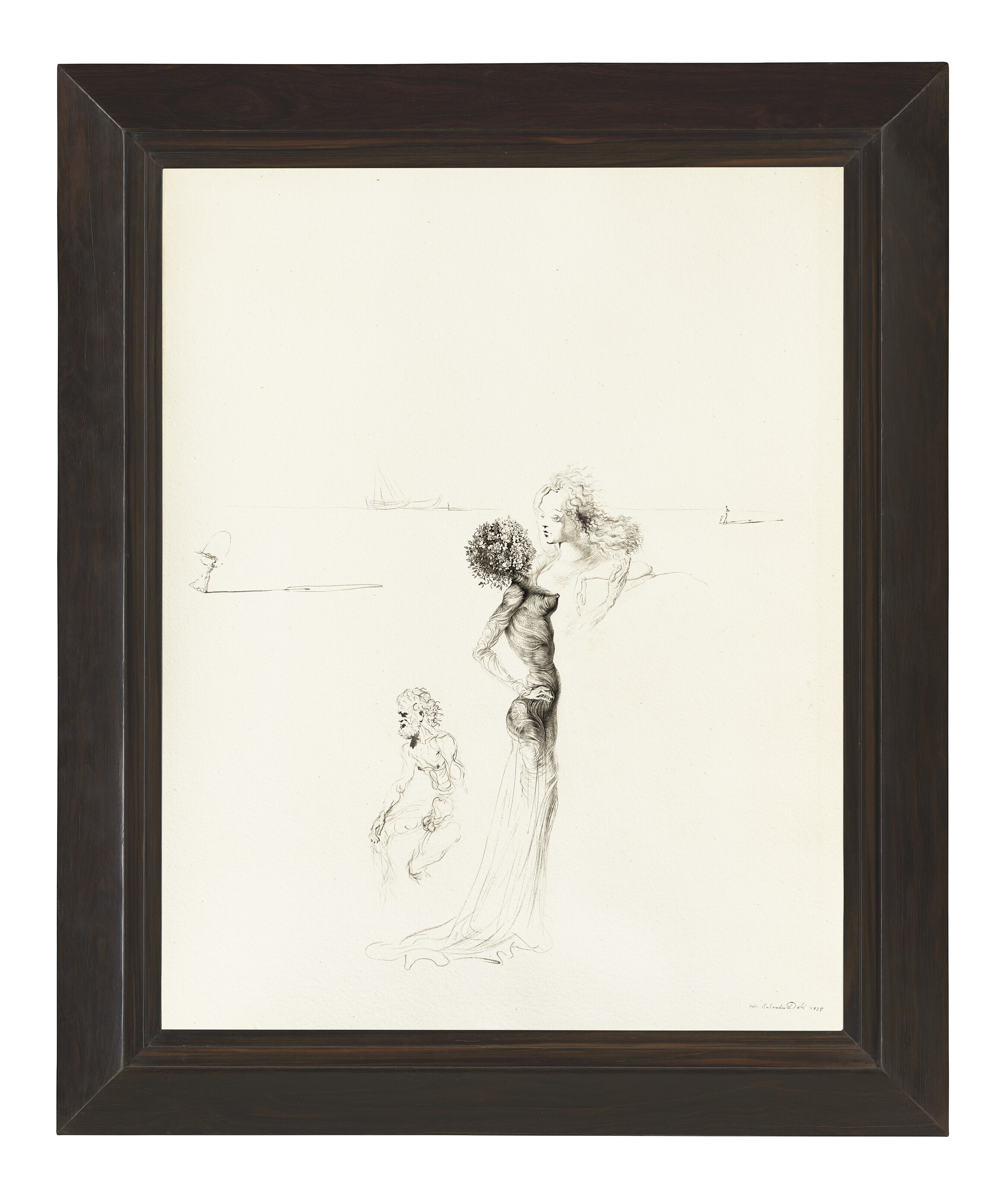 Salvador Dalí — Женщина наедине с розой, бюст женщины и вийярд ну, изображение 2