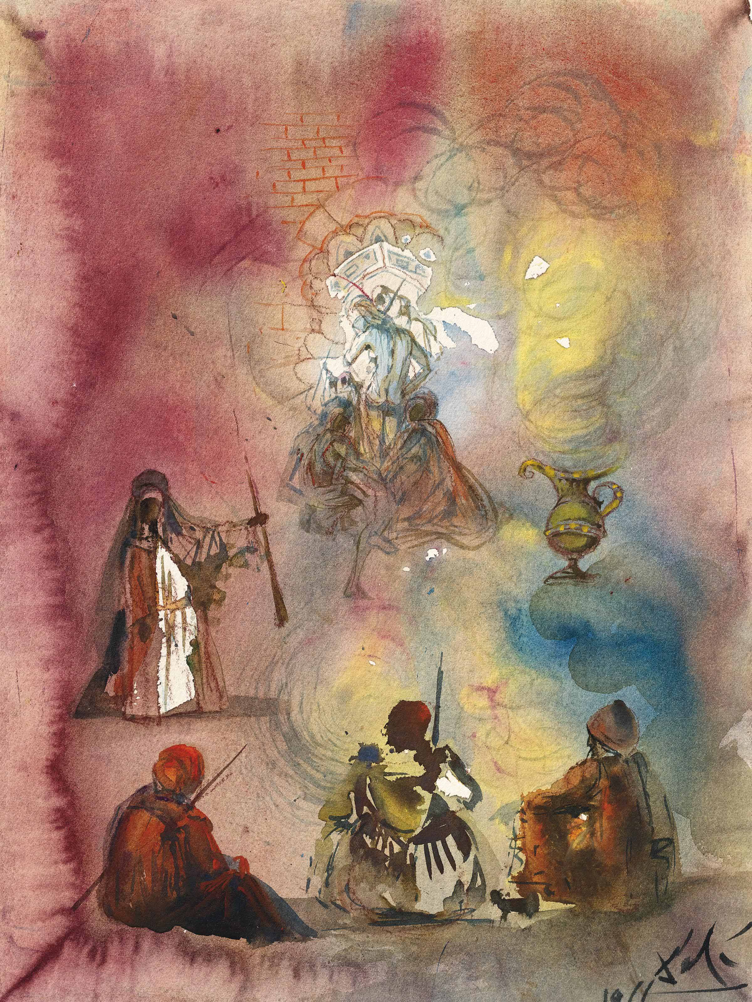 Salvador Dalí — Колонна возле часовни, украшенной тремя персонажами и одной лампой