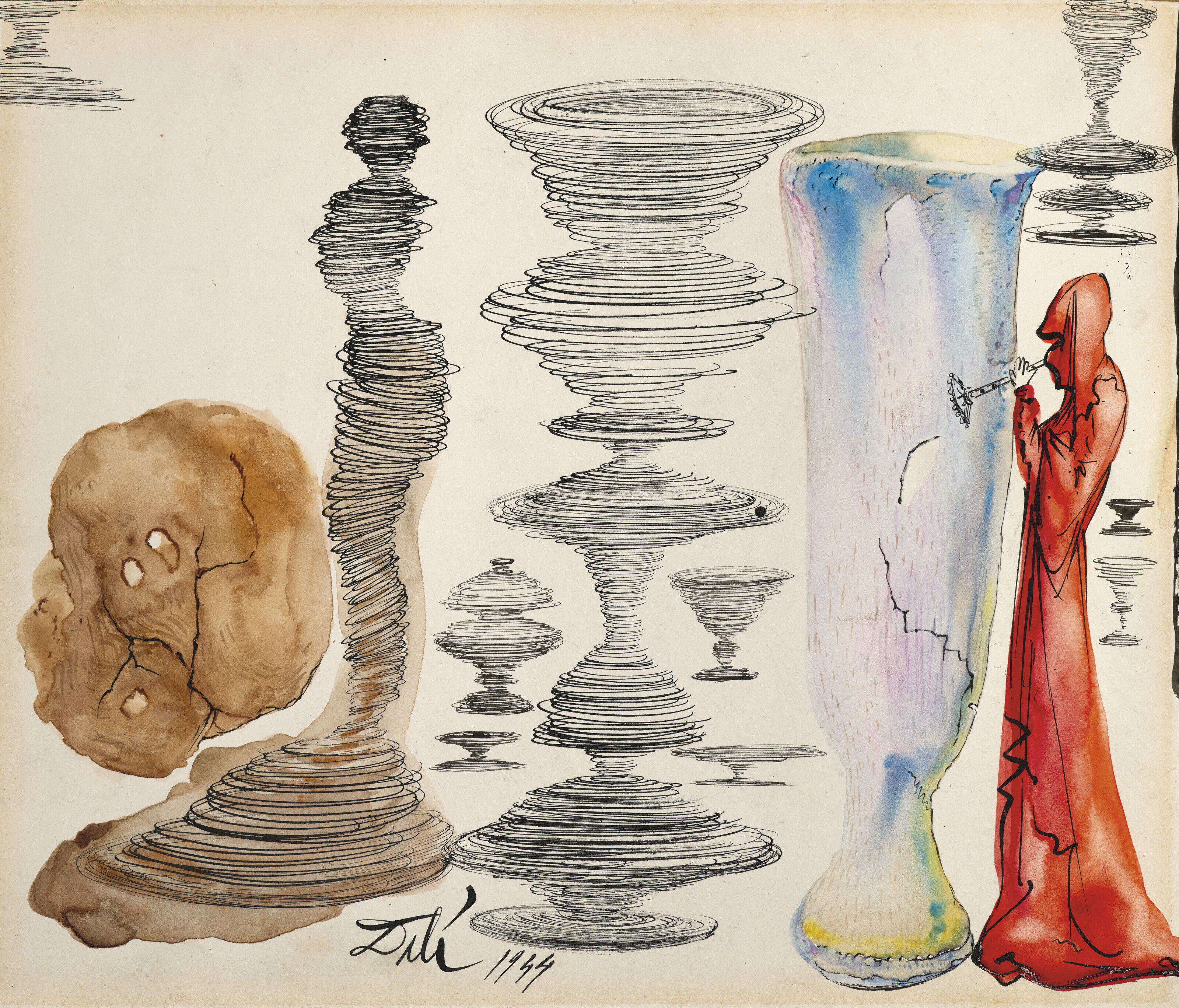 Salvador Dalí — Силуэт, бужуары и купе в форме эллипса, купе в форме сердца и фигуры - это процесс движения флюгера