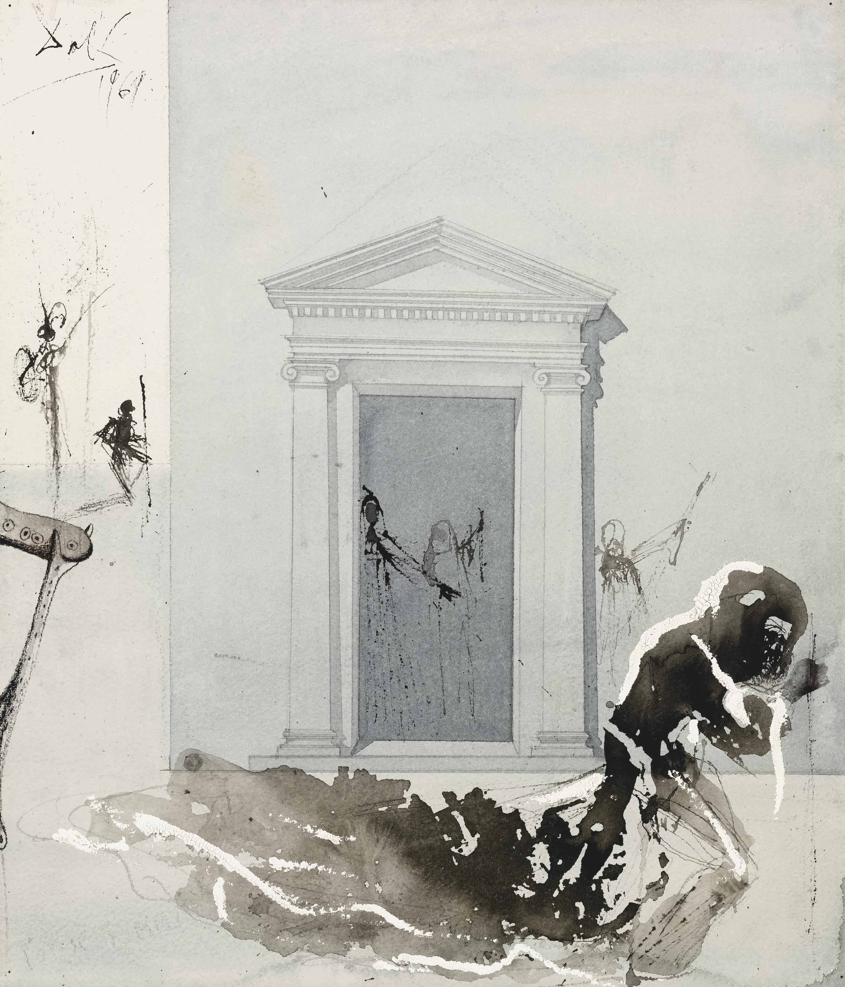 Salvador Dalí — Греческий храм и фигура генуя