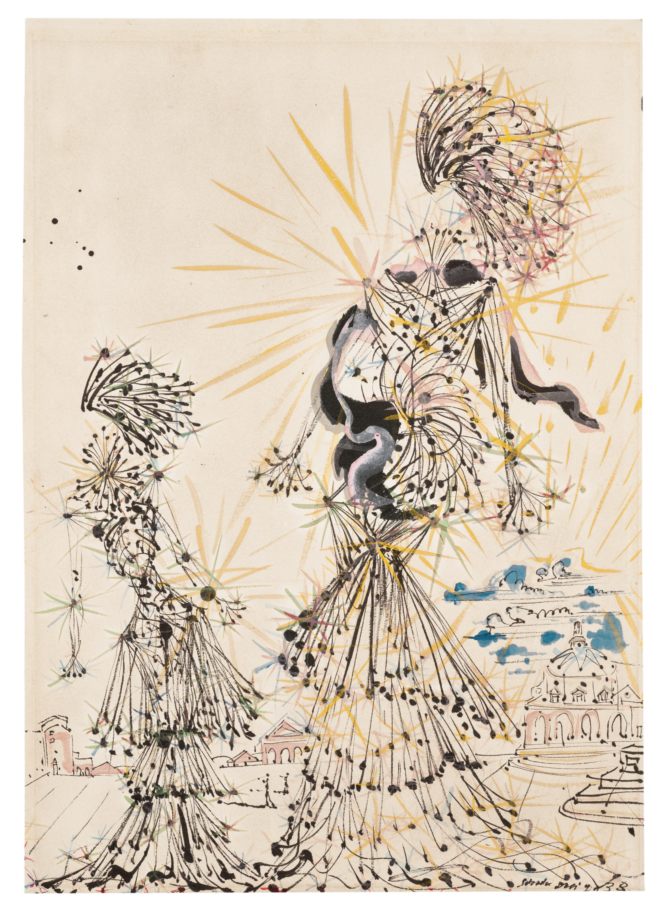 Salvador Dalí — Композиция - Двое женщин и деревня, где танцуют любовь, изображение 2