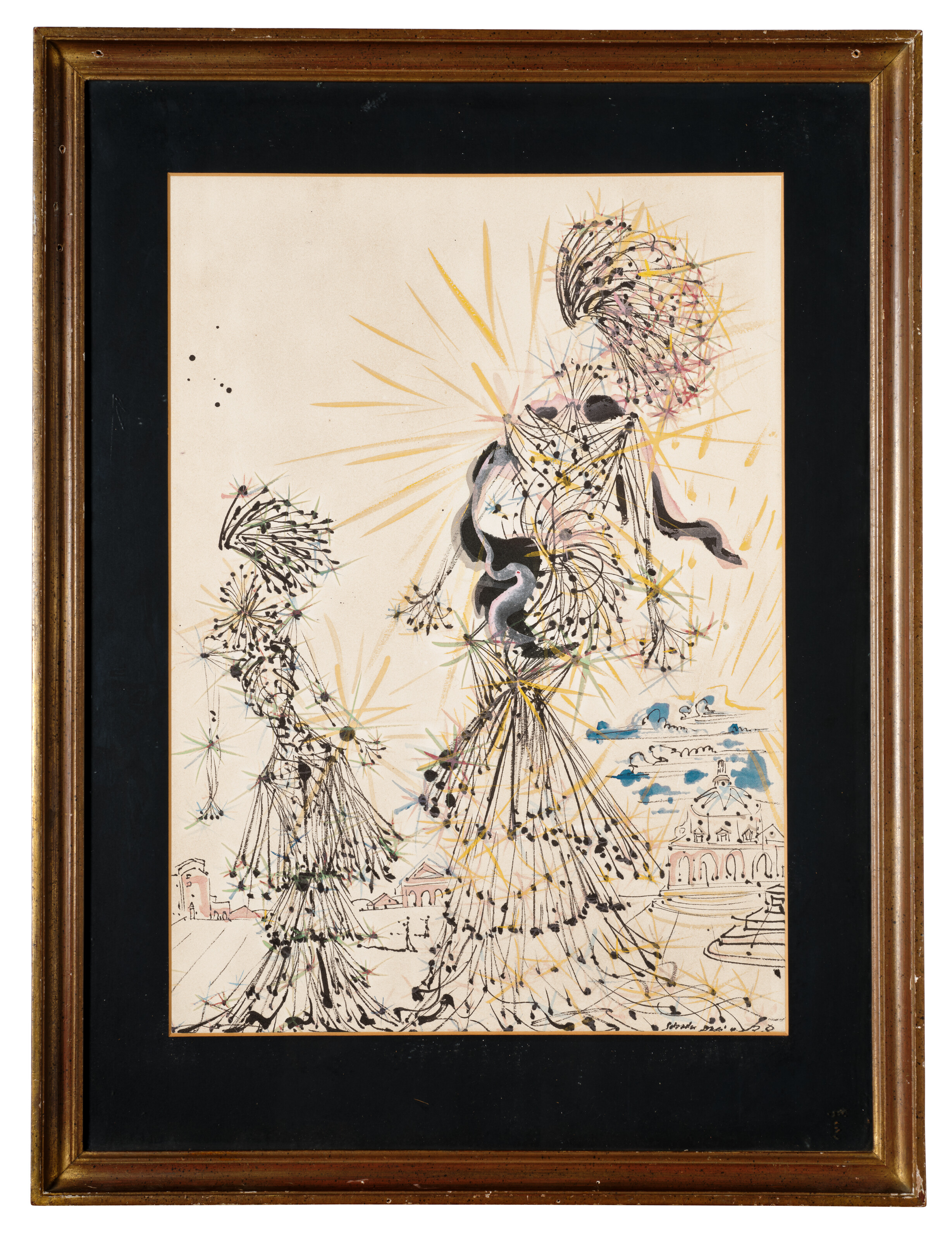 Salvador Dalí — Композиция - Двое женщин и деревня, где танцуют любовь, изображение 4