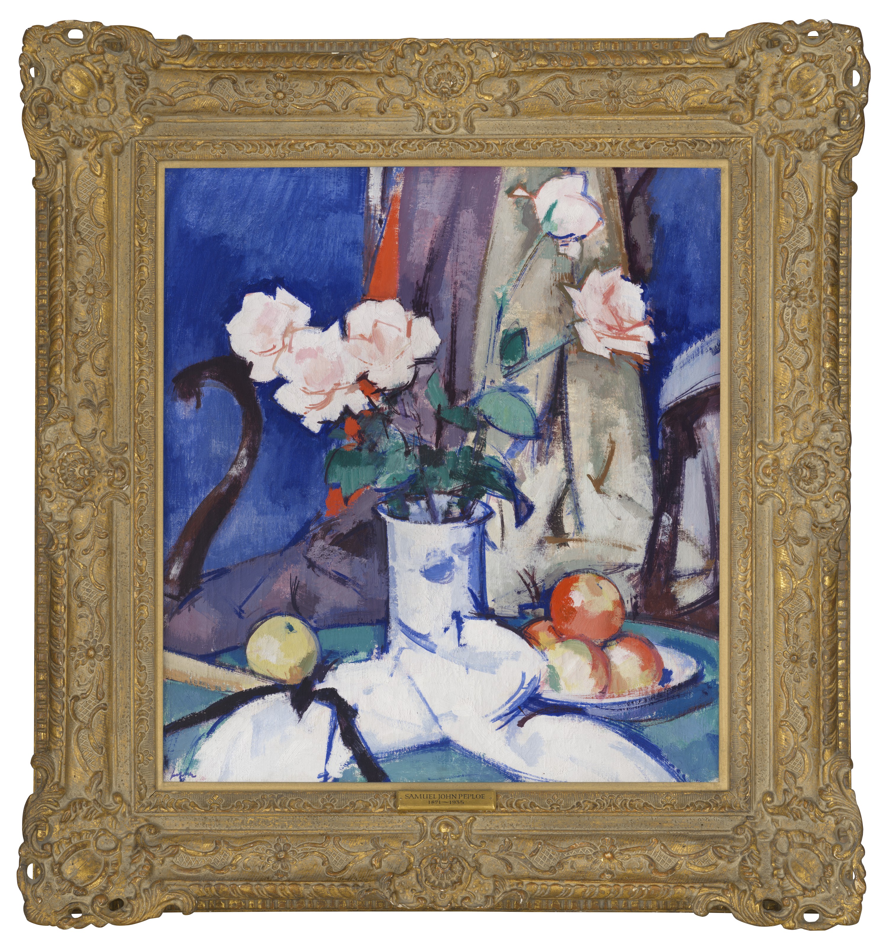 Samuel John Peploe — Натюрморт с яблоками и розовыми розами, изображение 2
