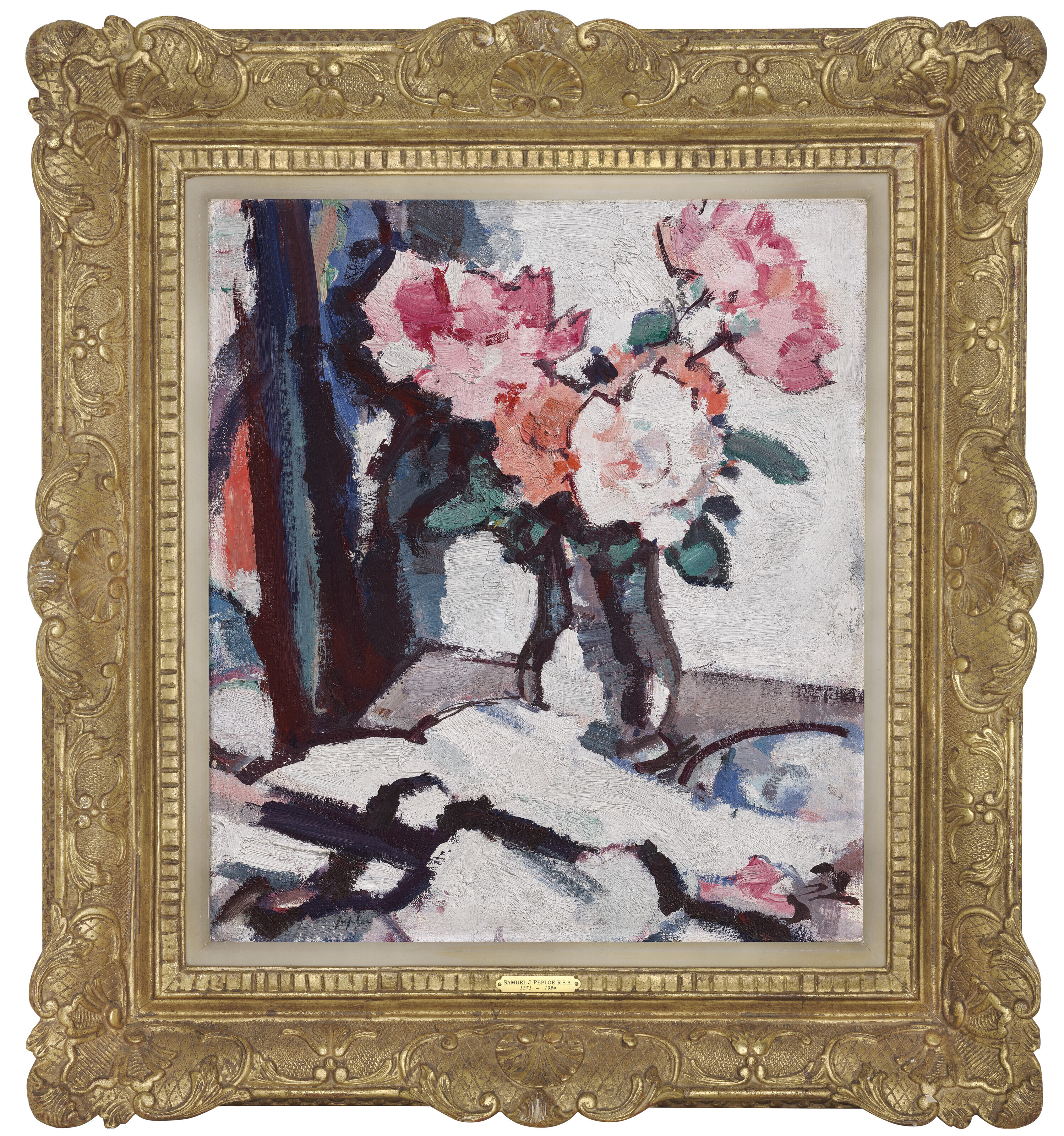 Samuel John Peploe — Розовые розы в стеклянной вазе, изображение 2