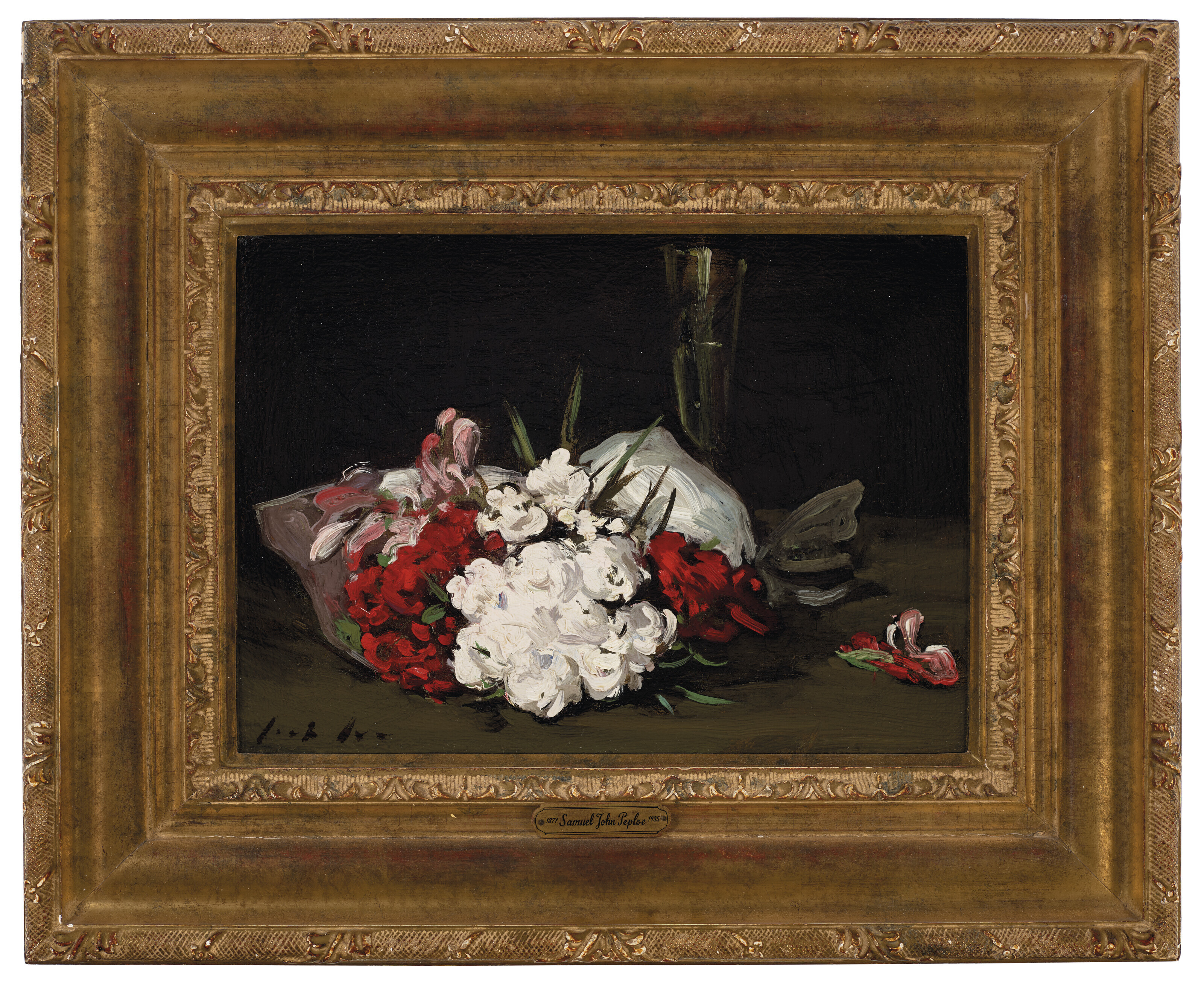 Samuel John Peploe — Букет из красных и белых цветов с бокалом для шампанского, изображение 2