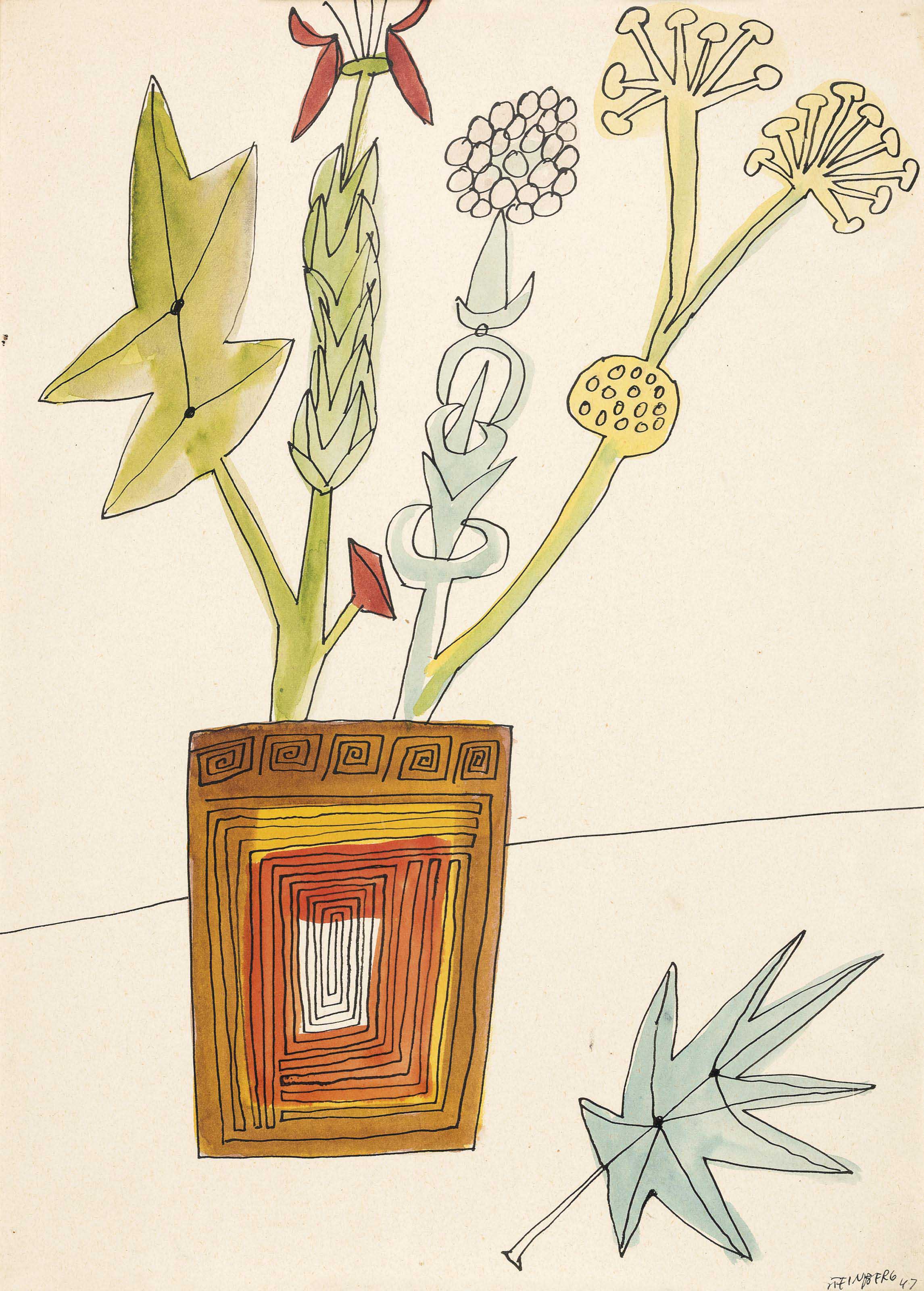 Saul Steinberg — Натюрморт с цветами