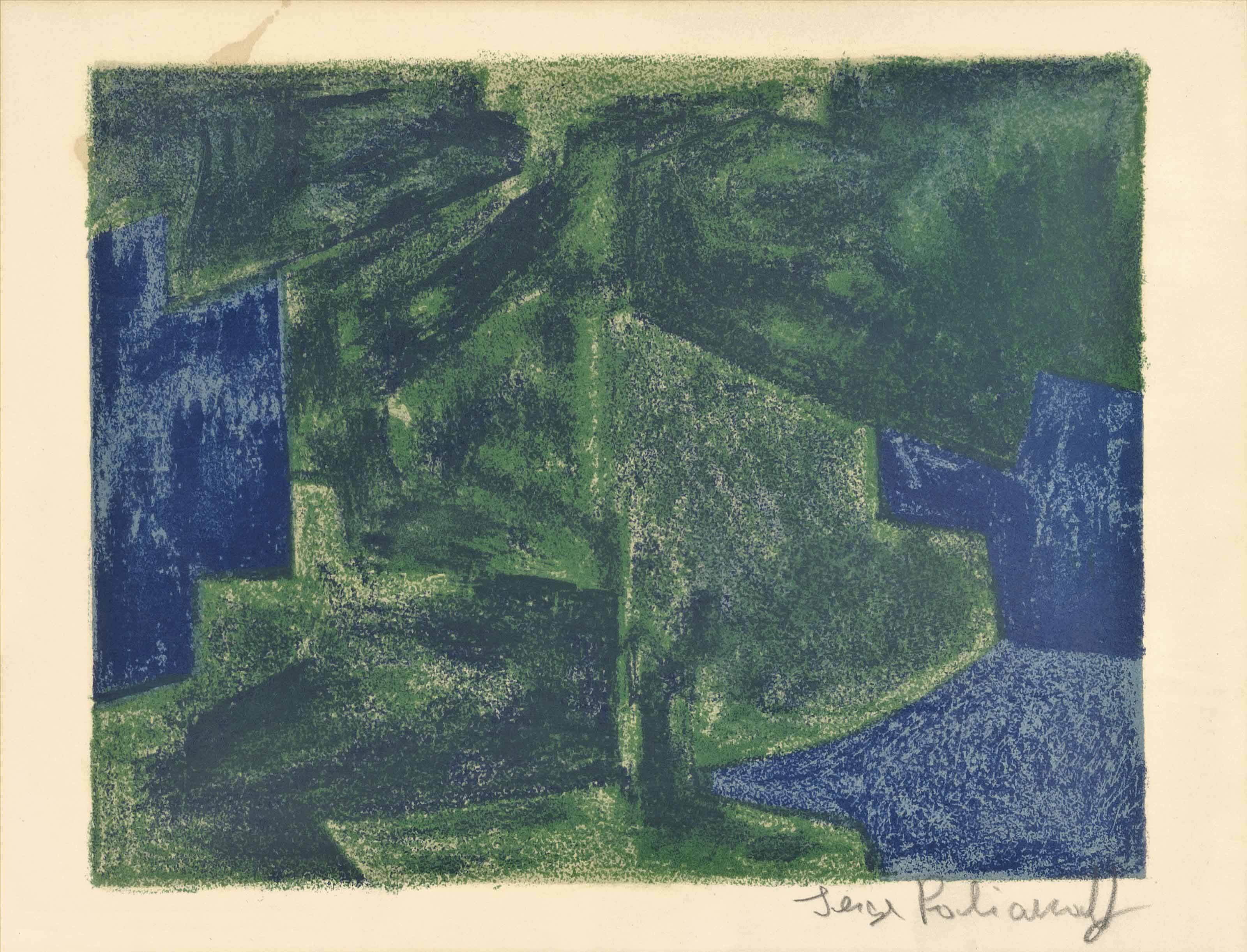 Serge Poliakoff — Композиция в синих и зеленых тонах