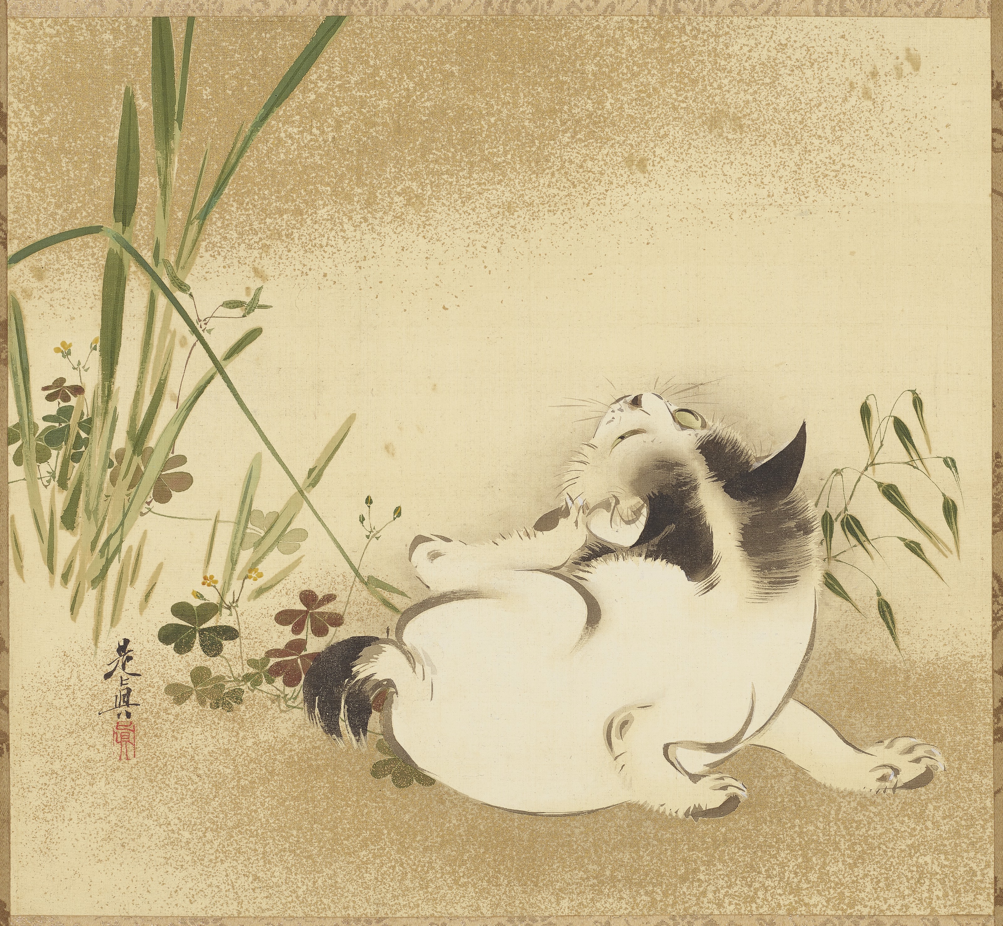 Shibata Zeshin — Кошка чешет себя за ухом