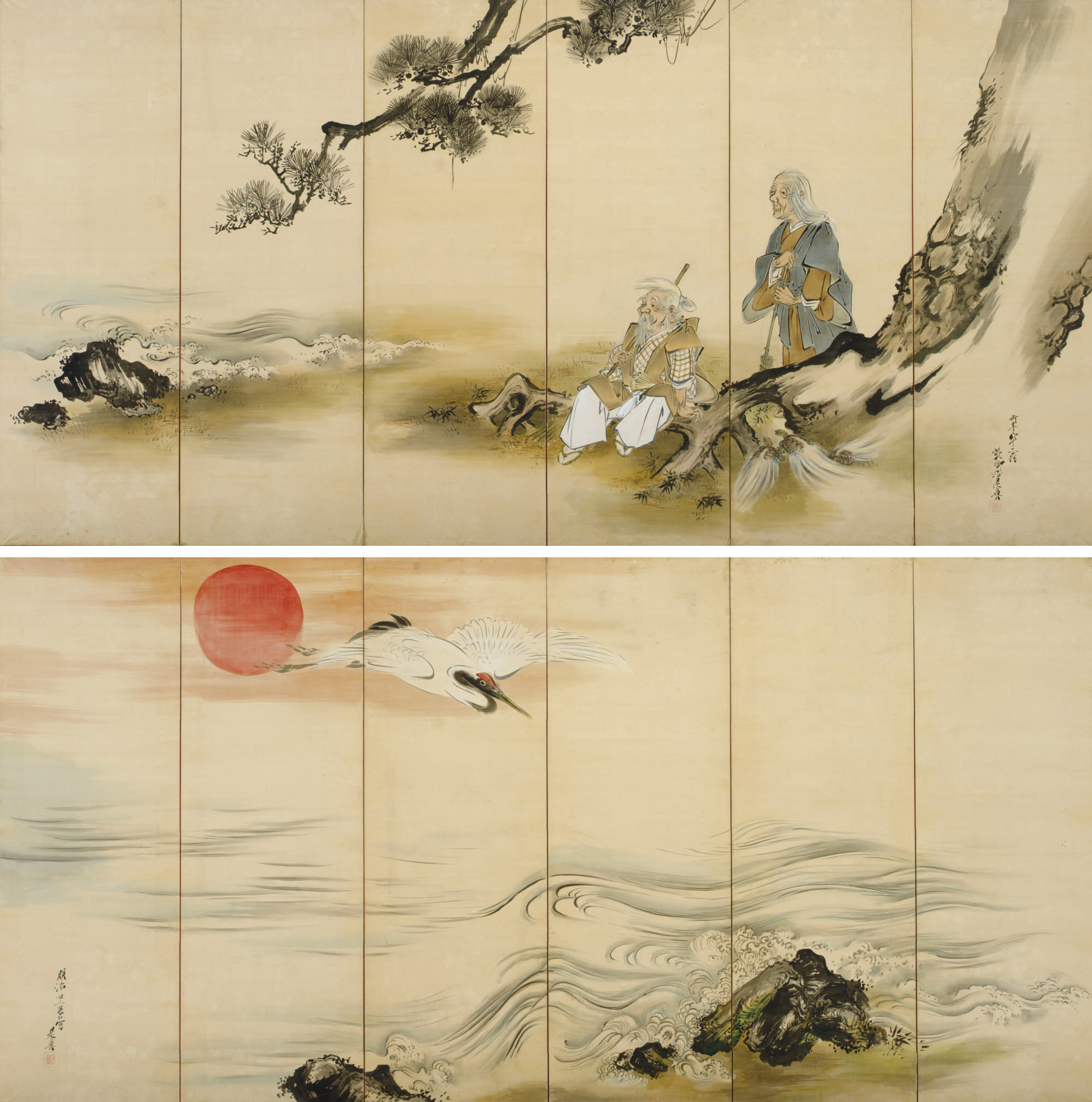 Shibata Zeshin — Сцены из пьесы Но "Такасаго", 1889