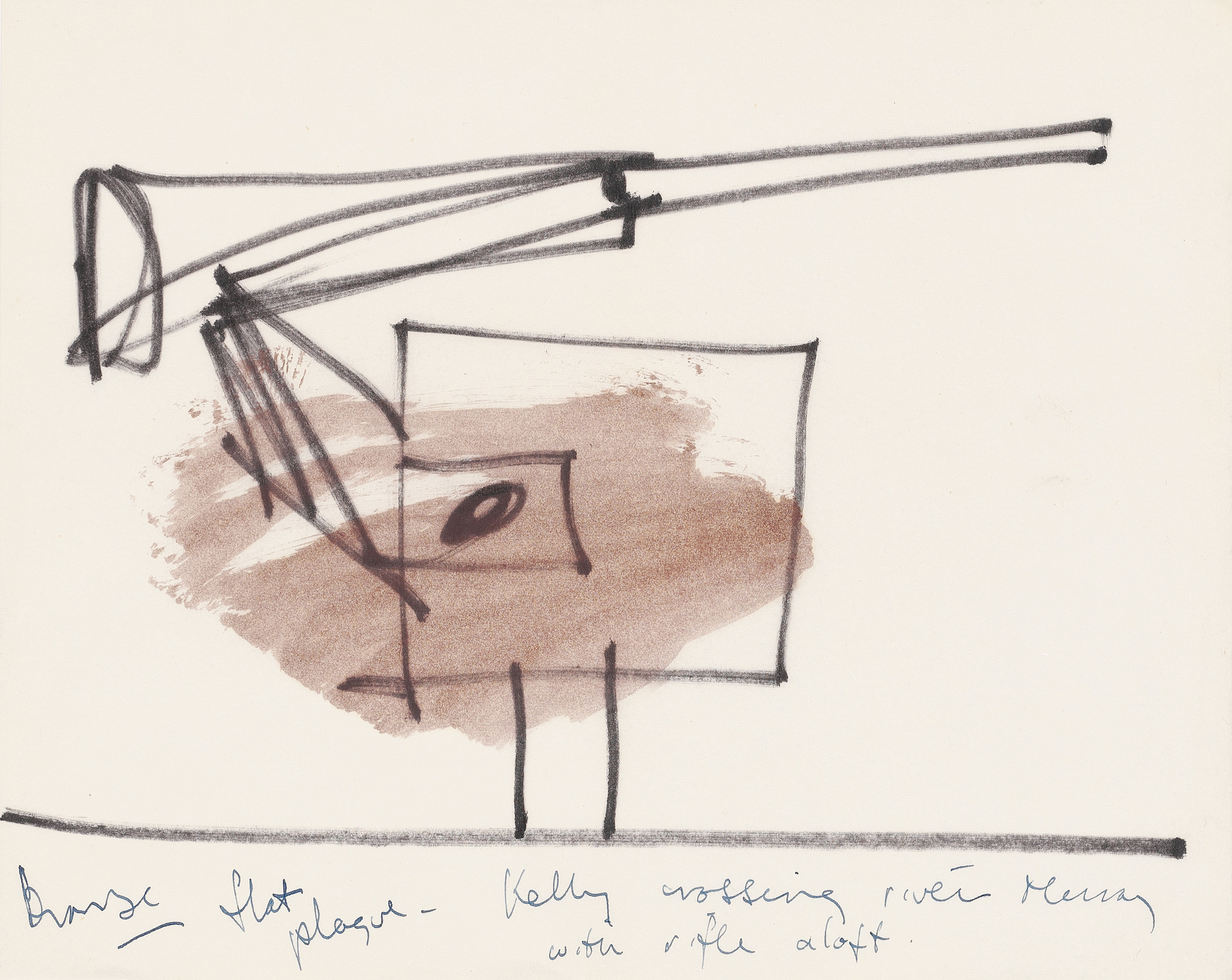 Sidney Robert Nolan — Зеленая папка с надписью "Келли" на верхней обложке, содержащая 113 набросков и заметок Неда Келли, из которых примерно 28 относятся к декорациям, реквизиту и персонажам драмы Дугласа Стюарта "Нед Келли", Италия, 1956 год., изображение 4