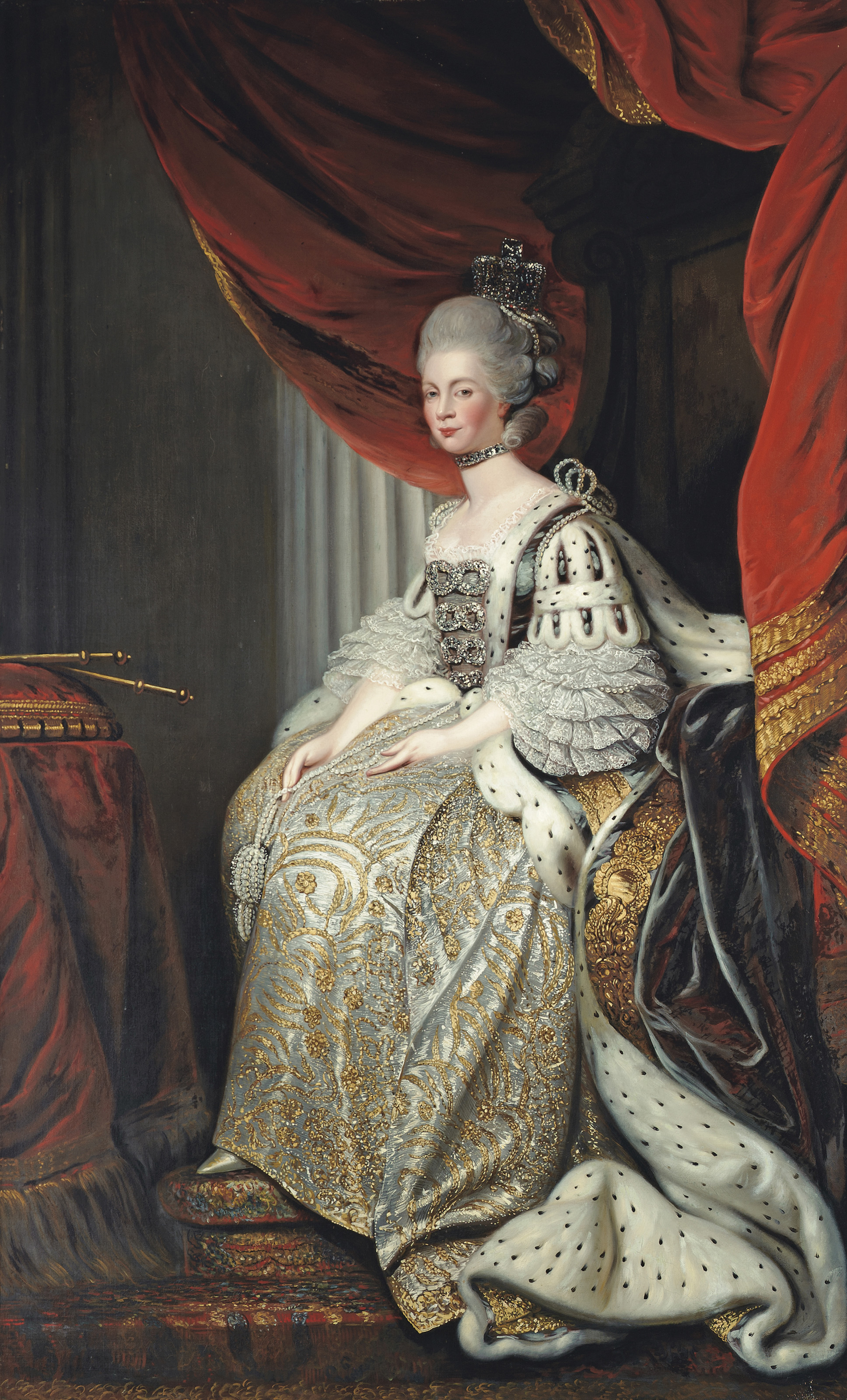 Sir Joshua Reynolds — Портрет короля Георга III (1738-1820), в полный рост, в парадных одеждах, в интерьере; и портрет королевы Шарлотты (1744-1818), в полный рост, в коронационных одеждах, в интерьере, изображение 3