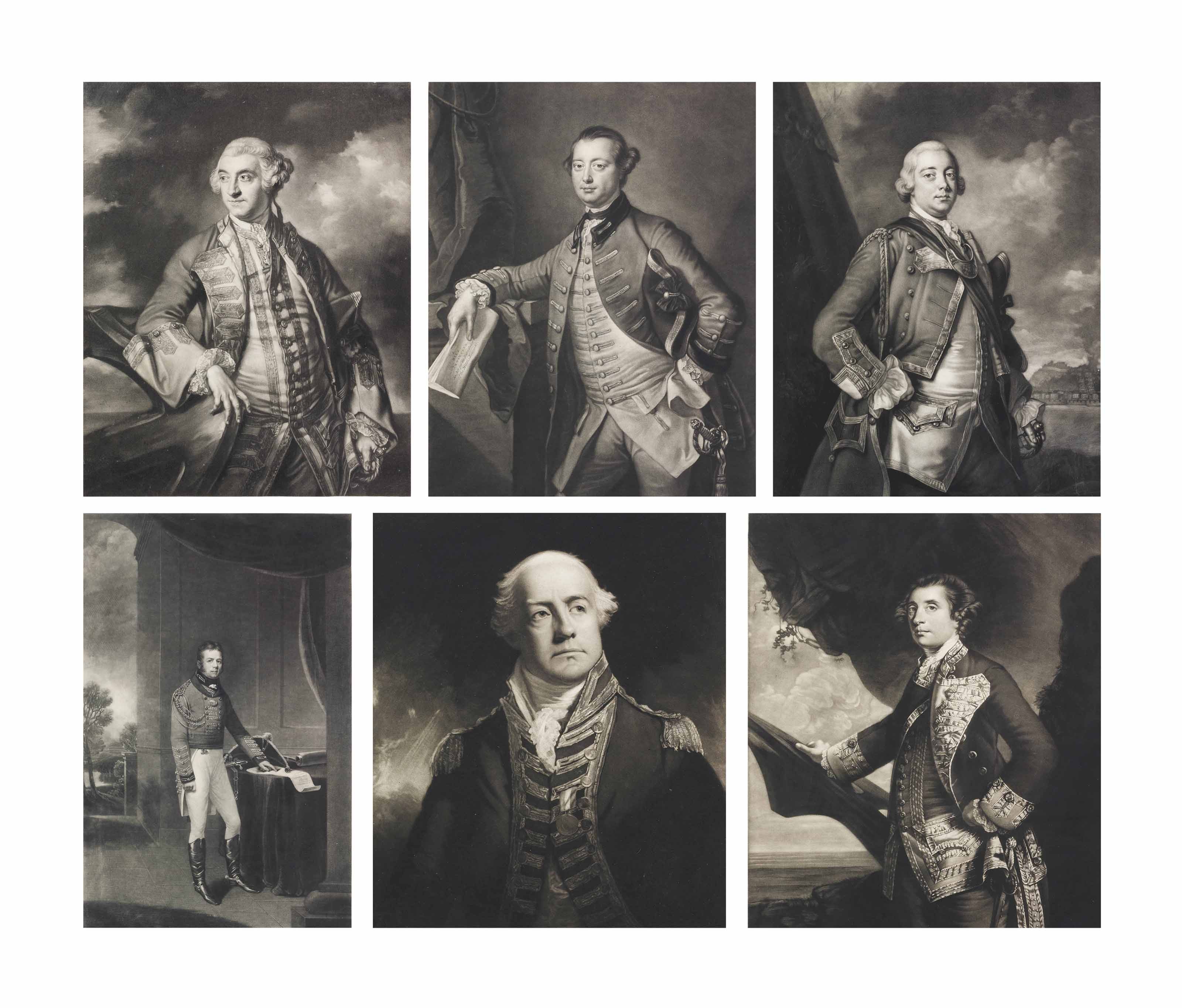Sir Joshua Reynolds — Коллекция портретов, выполненных в технике меццо-тинто, включает: Чарльза Сондерса, эсквайра, вице-адмирала Синей эскадры флота его Величества и лейтенанта морских сил Его Величества; достопочтенного полковника Л. Тауншенда; Джорджа Бриджеса Родни, эсквайра; генерала Монктона; полковника Саймона Фрейзера; лорда Гамбье; полковника Барре; достопочтенного Уильяма Ширли, эсквайр; сэр Чарльз Харди; лейтенант. Генерал сэр Джордж Прево, граф Сент-Винсент, адмирал Сондерс и еще один человек