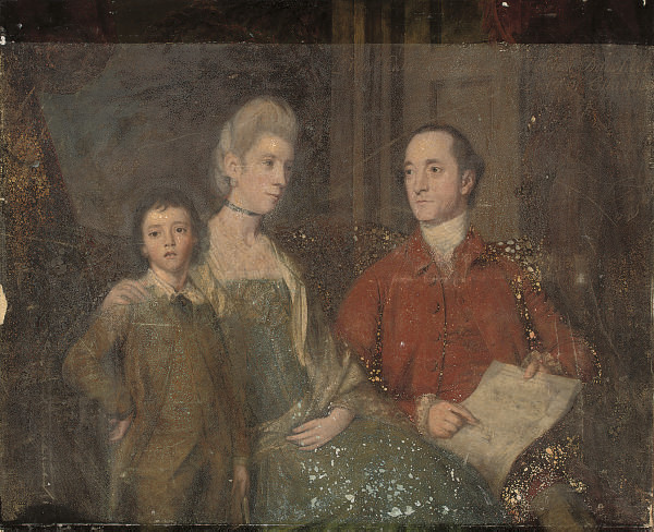 Sir Joshua Reynolds — Портрет леди Кэролайн Бриджес с ее мужем Джеймсом Ли и их сыном Джеймсом Генри Ли, в три четверти роста, в интерьере