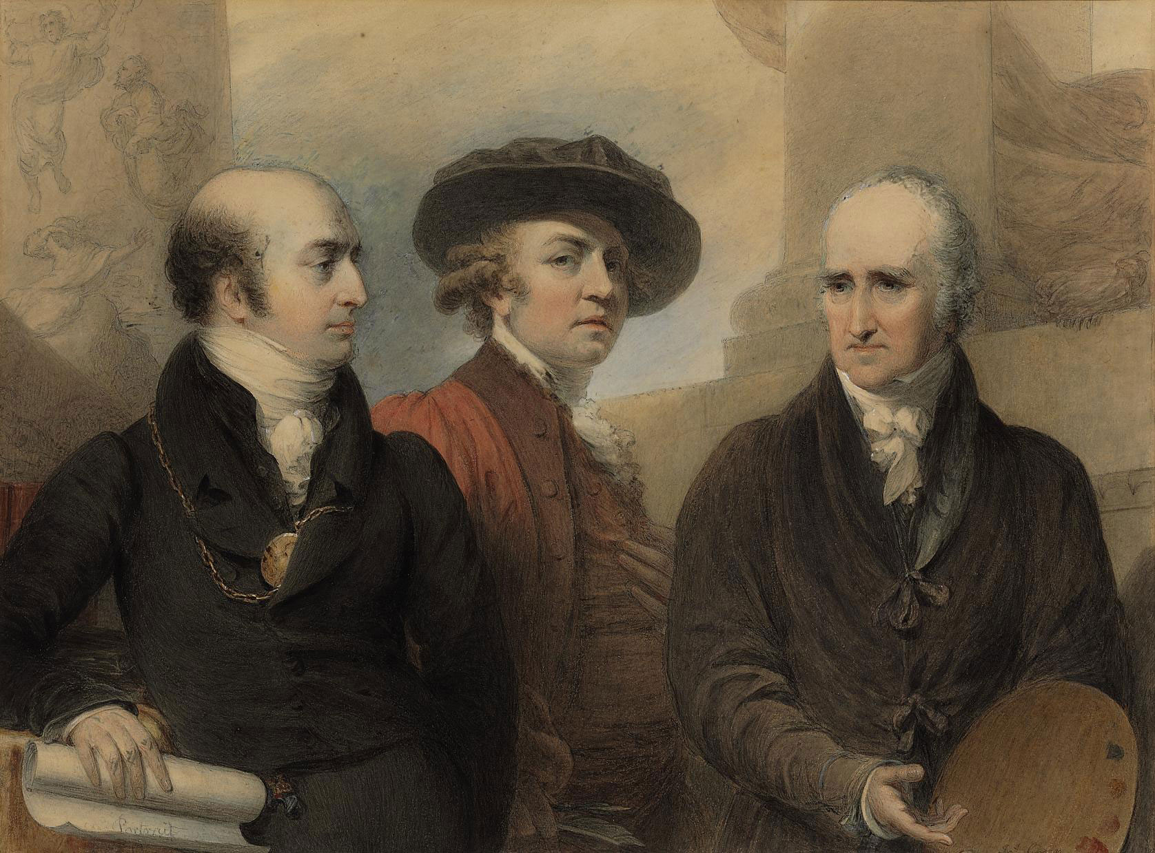 Sir Joshua Reynolds — Портрет первых трех президентов Королевской академии: сэра Джошуа Рейнольдса (1769-1792), Бенджамина Уэста (1792-1820) и сэра Томаса Лоуренса (1820-1830).