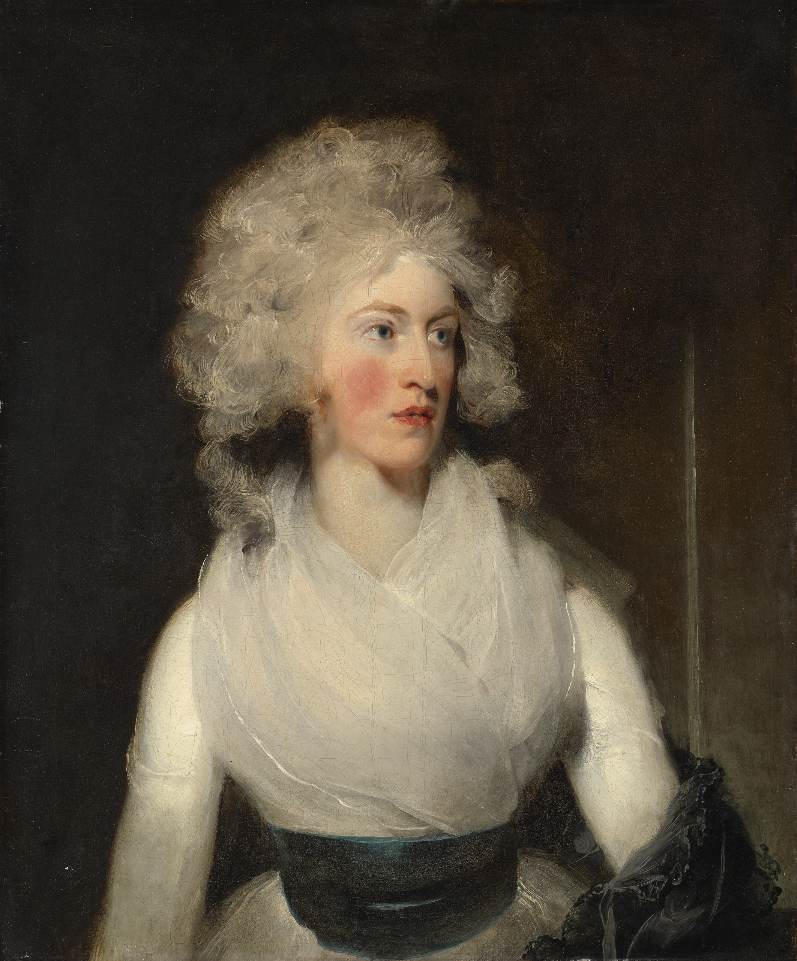 Sir Thomas Lawrence — Портрет Эмили, леди Беркли, урожденной Леннокс (1763-1832), в полный рост, в белом платье с голубым поясом и серой шалью, изображение 1