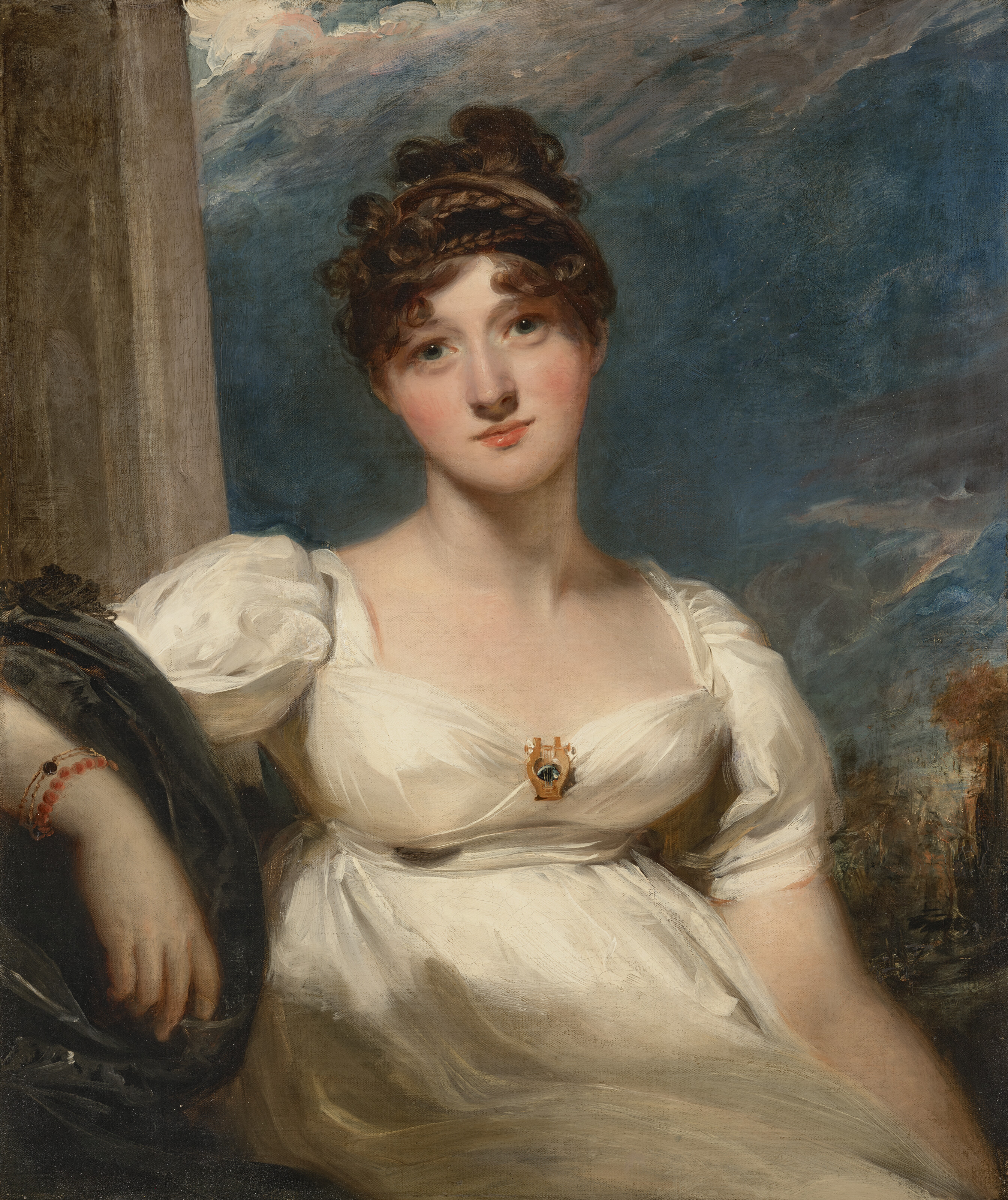 Sir Thomas Lawrence — Портрет Шарлотты Августы Оом, урожденной Папендик (1783-1854), в полный рост, в белом платье с брошью в форме лиры