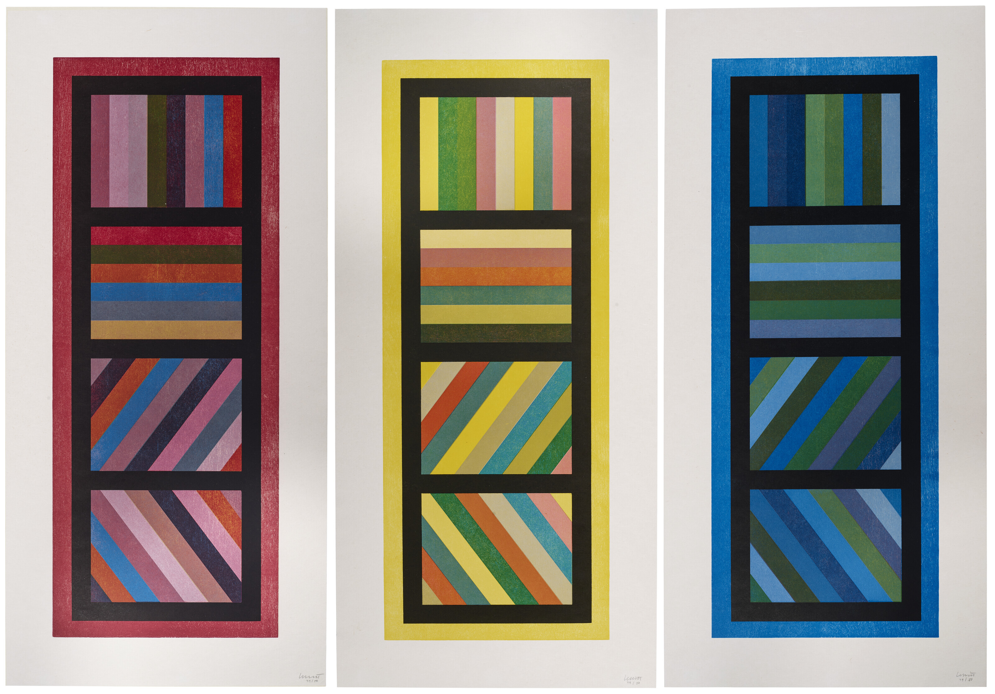 Sol LeWitt — Цветные полосы в четырех направлениях (вертикальные) : три отпечатка