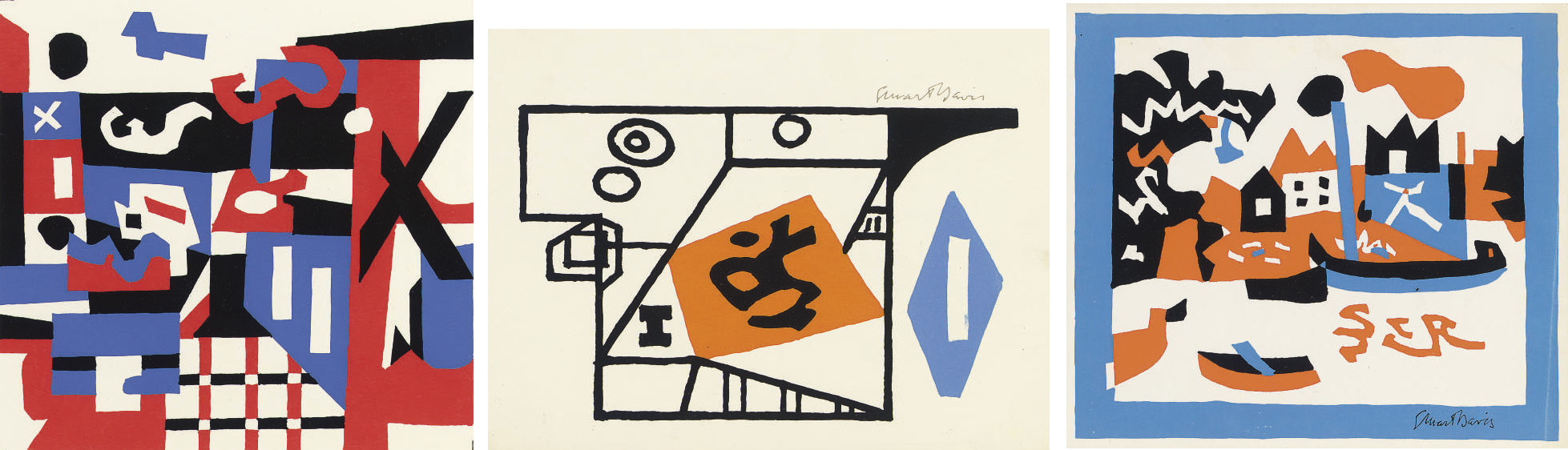 Stuart Davis — Подготовка к рисованию; "Лига Плюща"; и сцена на природе (Cole 25 и 26; не в Cole)