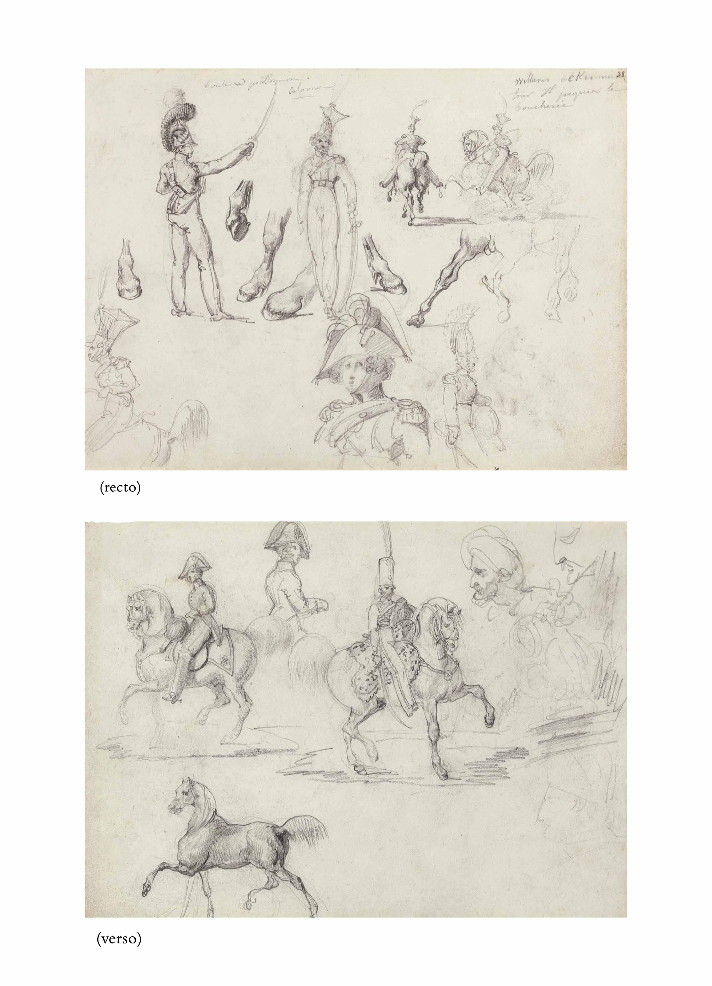 Théodore Géricault — Портреты офицеров и кавалеров (лицевая сторона ), портреты офицеров, кавалеров и двух мужчин в тюрбанах, портрет Наполеона в профиль (оборотная сторона )