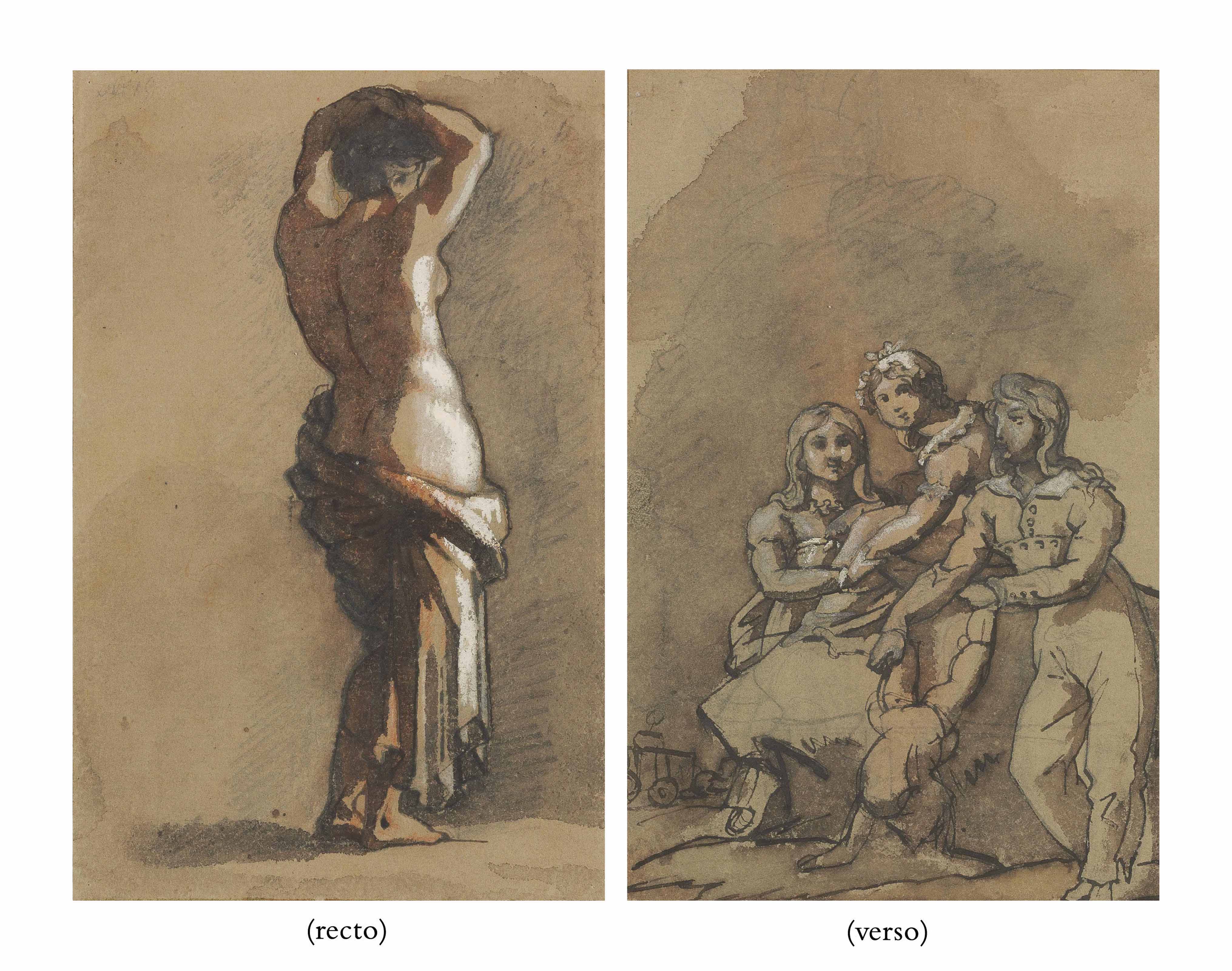 Théodore Géricault — Обнаженная женщина, стоящая сзади ( справа ); Трое детей, играющих с игрушками ( сзади )