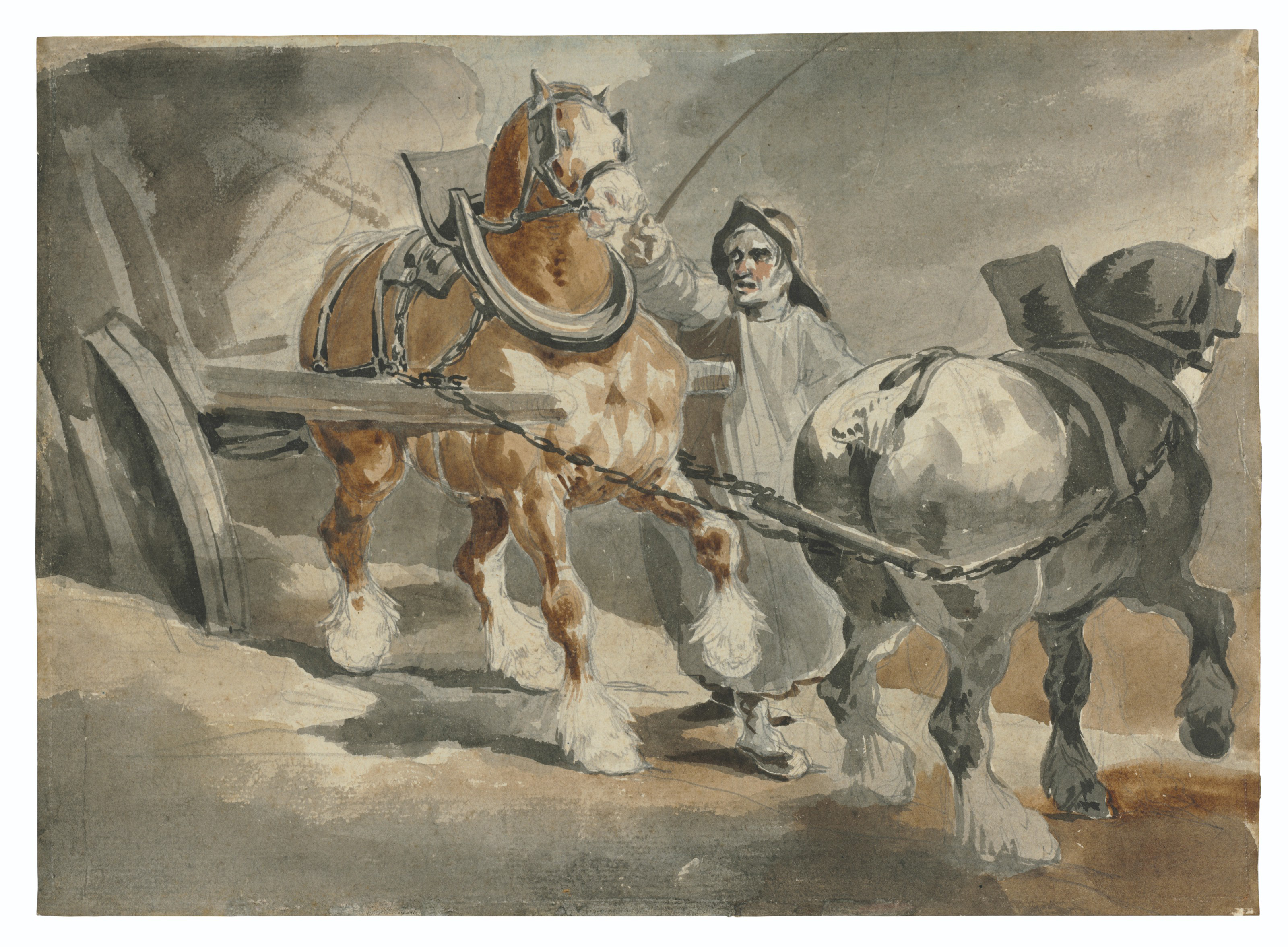 Théodore Géricault — Вагон с углем ( справа ); этюд лошади и второй этюд лошади ( сзади )