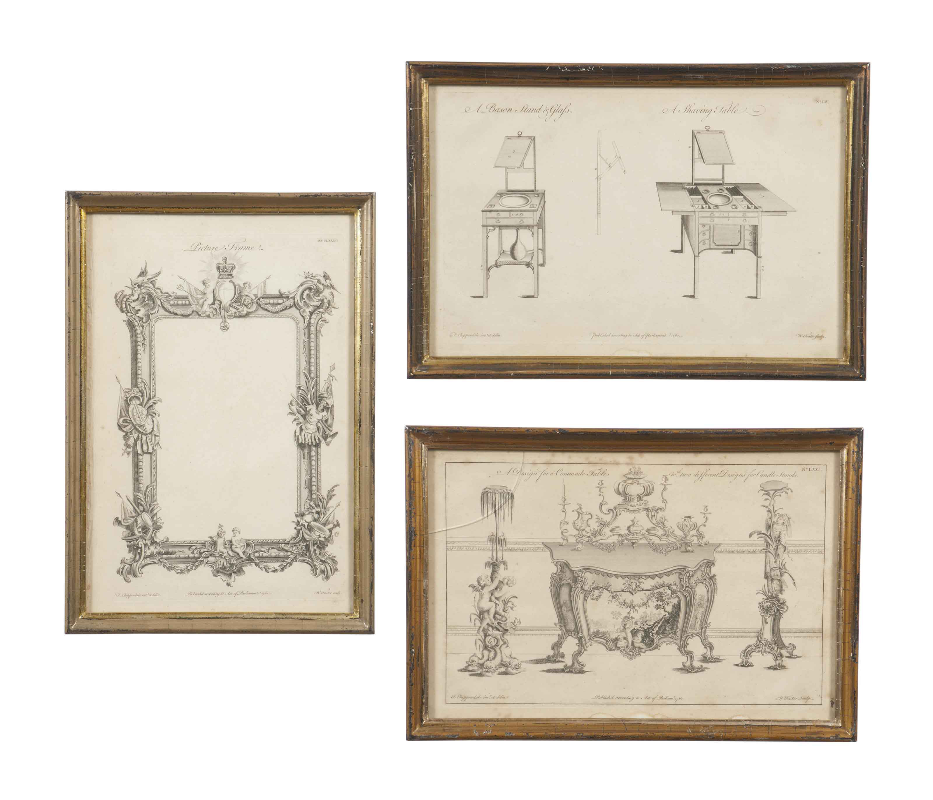 Thomas Chippendale — Двадцать один дизайн мебели, включая кровать в готическом стиле, Стулья, Раму для картины, Французские стулья, китайскую софу и кровать-купол