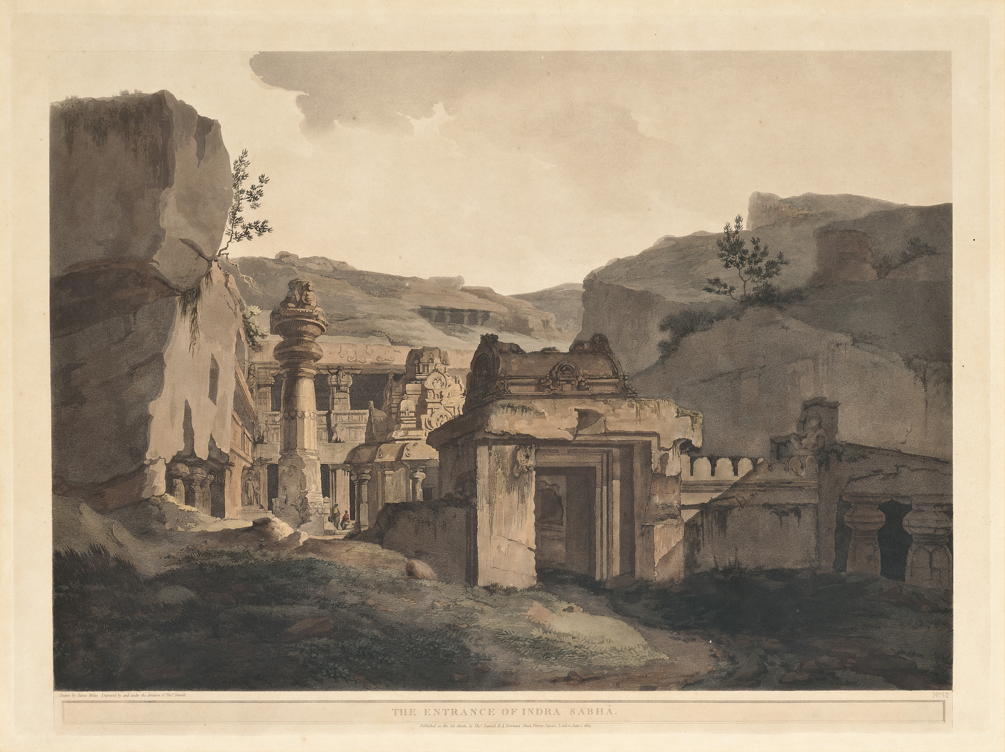Thomas Daniell — Вход в Индра Сабха; Вид на Индра Сабха, обращенный наружу; Дас Аватара; и Вишвакарма, вид снаружи (Эбби Трэвел, 420, пл. 107, 108, 118, 123), изображение 5