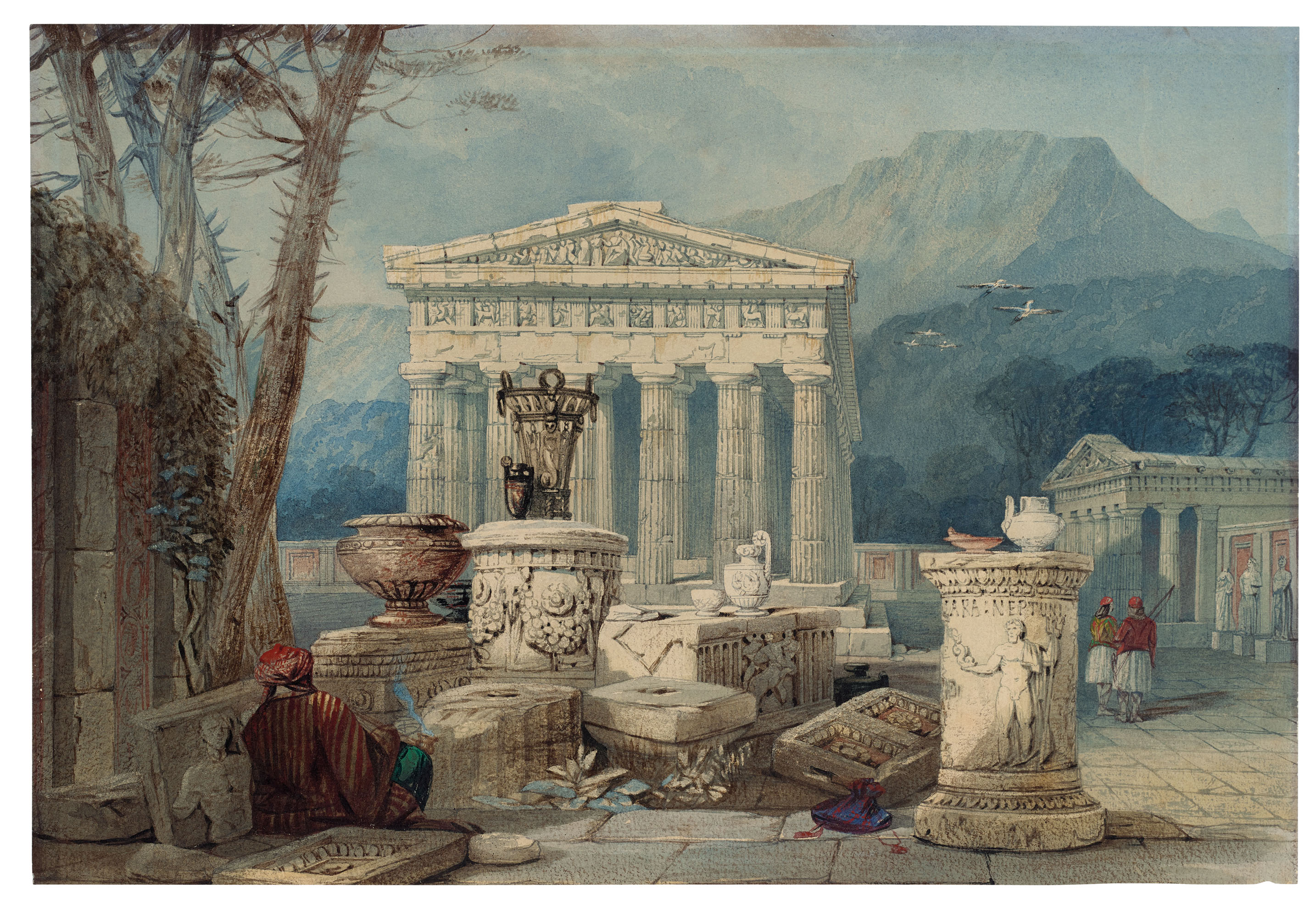 Thomas Daniell — Дорический храм и архитектурные руины, главная архитектурная достопримечательность, выполненная по высшему разряду