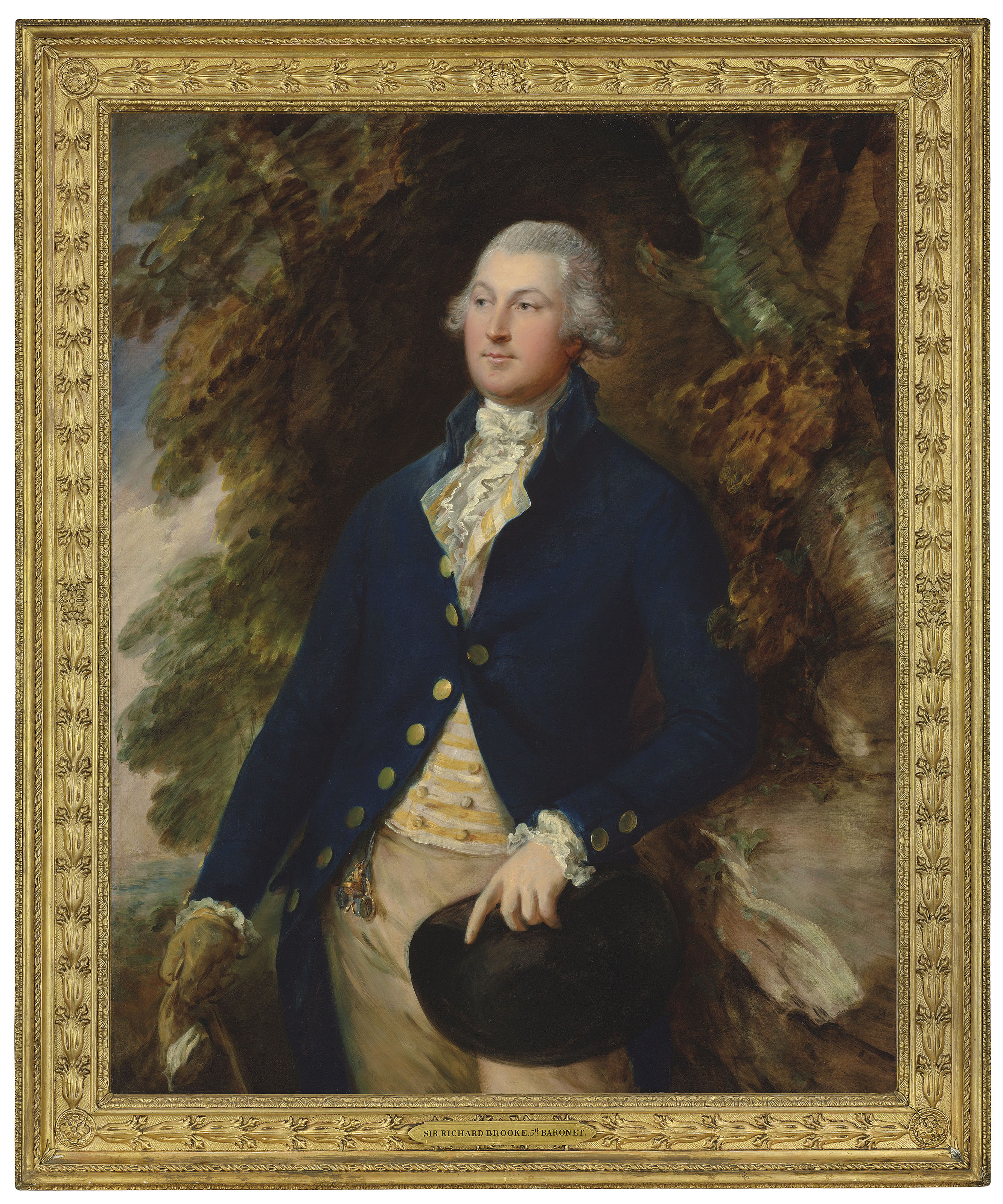 Thomas Gainsborough — Портрет Томаса Брука (? 1755-1820), в три четверти длины, в зеленом сюртуке, отдыхающего у дерева на фоне лесистого пейзажа; и портрет сэра Ричарда Брука, 5-го поколения (1753-1795), в три четверти длины, в желтом полосатом жилете и синем сюртуке, в лесистый пейзаж, изображение 2