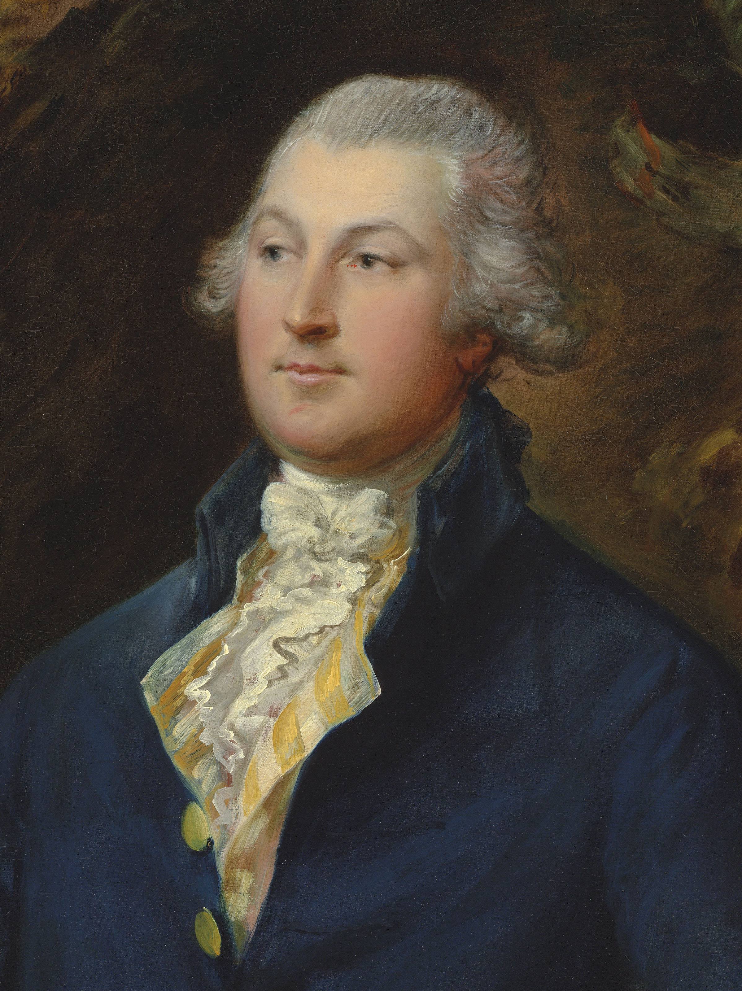 Thomas Gainsborough — Портрет Томаса Брука (? 1755-1820), в три четверти длины, в зеленом сюртуке, отдыхающего у дерева на фоне лесистого пейзажа; и портрет сэра Ричарда Брука, 5-го поколения (1753-1795), в три четверти длины, в желтом полосатом жилете и синем сюртуке, в лесистый пейзаж, изображение 4