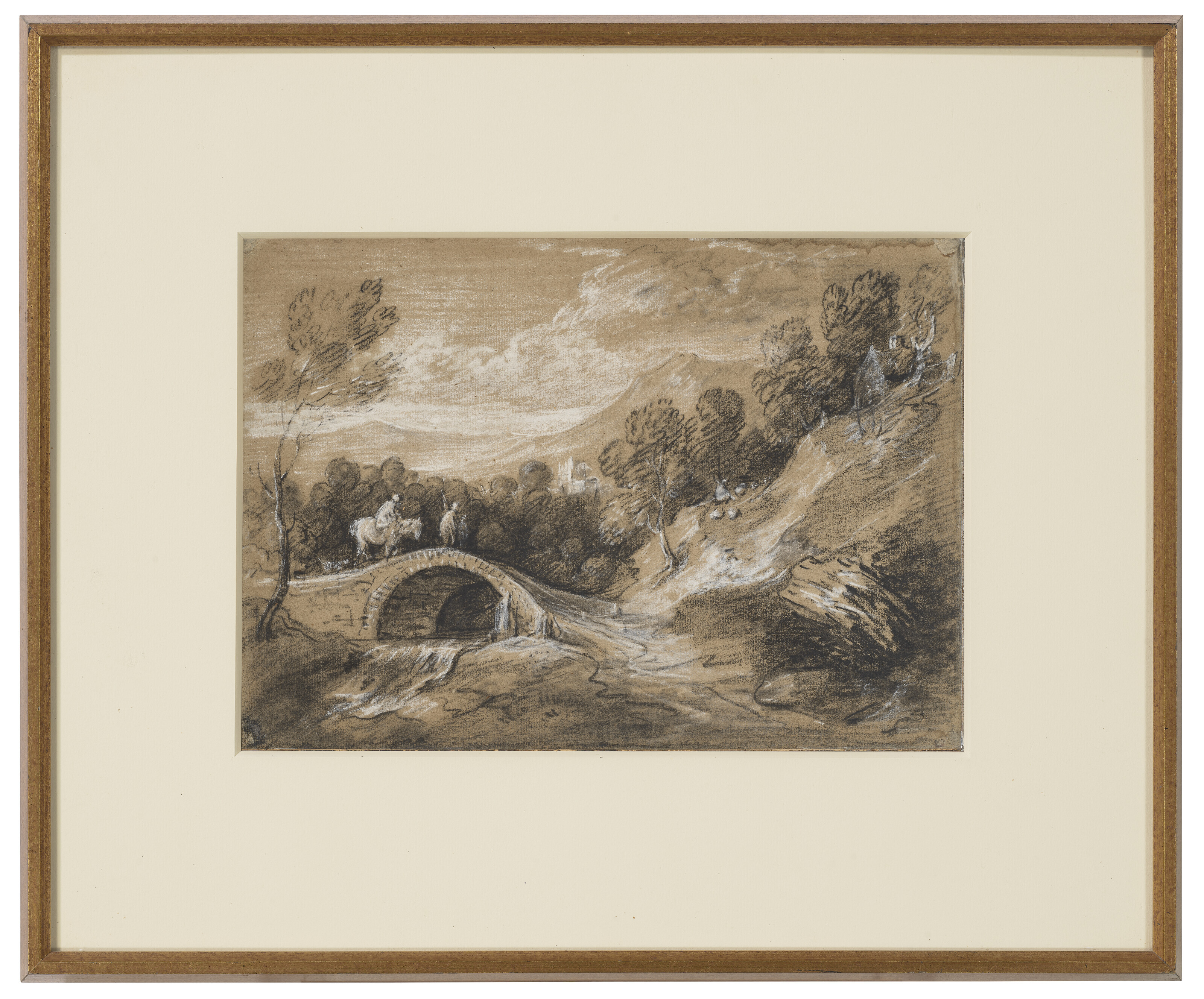 Thomas Gainsborough — Лесистый пейзаж с всадниками, пересекающими мост, изображение 2