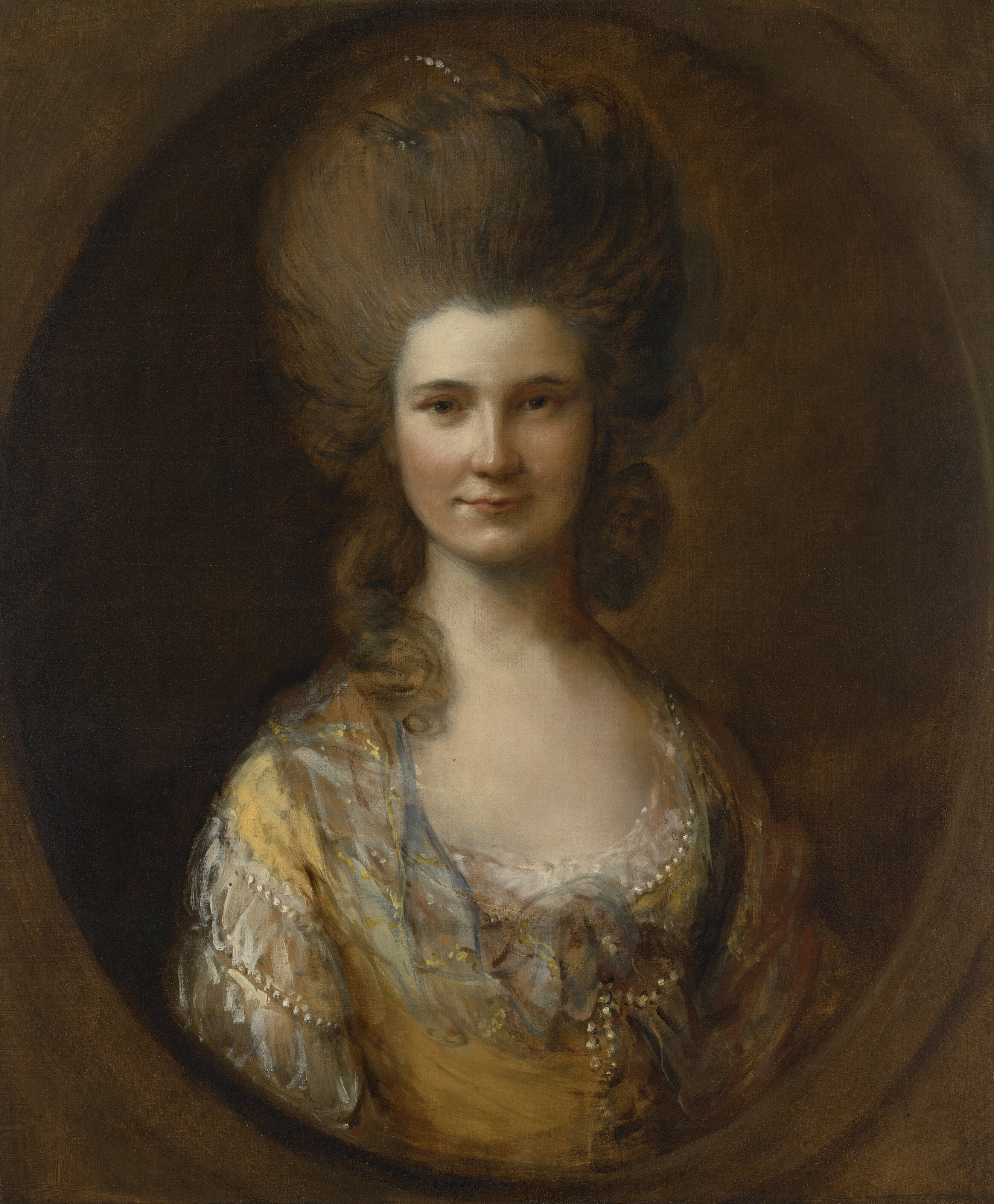 Thomas Gainsborough — Портрет Изабеллы Кинлок, урожденной Милн (1753-1827), в полный рост, в белой сорочке и желтом платье, в искусственном овальном обрамлении., изображение 2