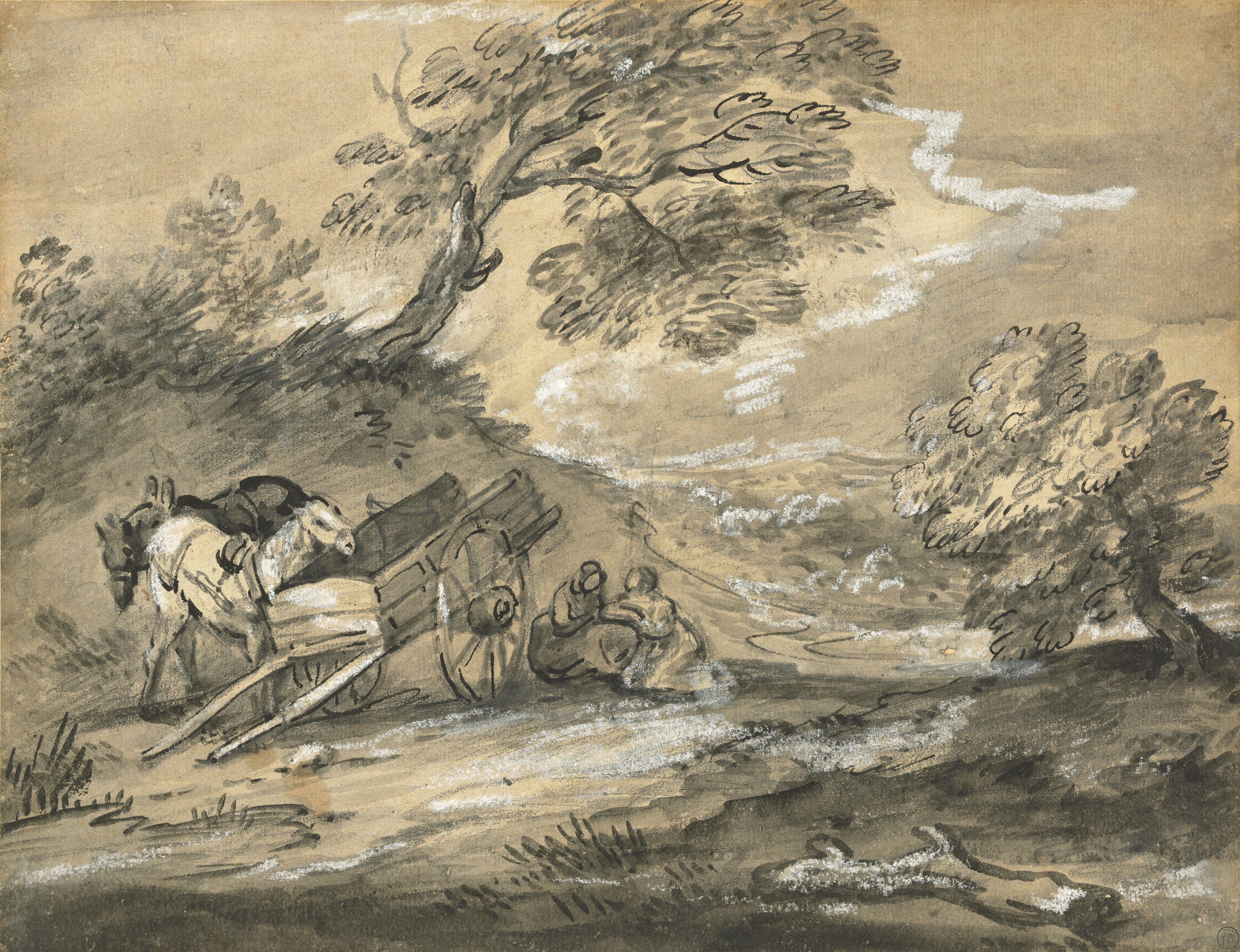 Thomas Gainsborough — Открытый пейзаж с фигурами, лошадьми и повозкой, изображение 2