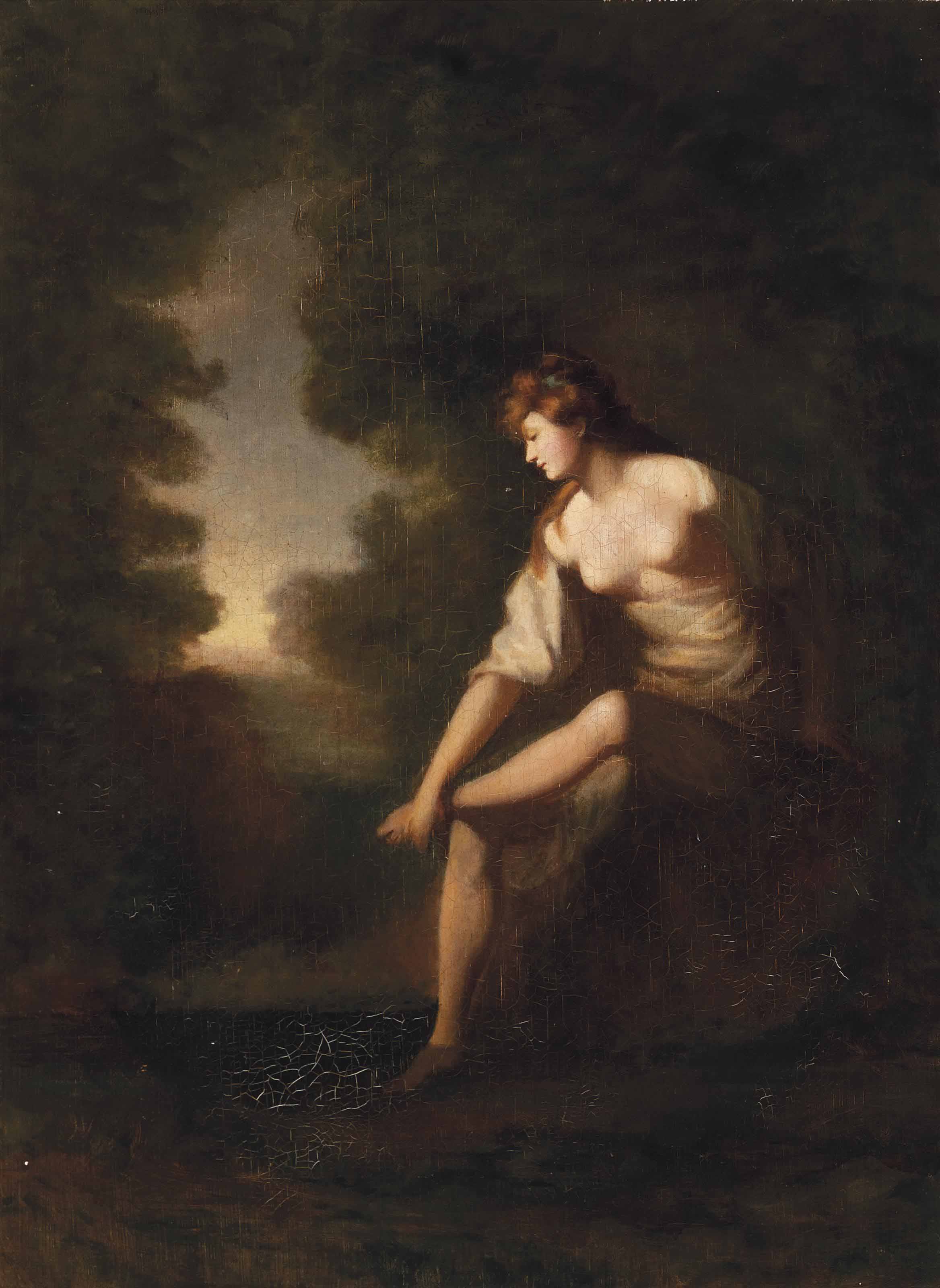 Thomas Gainsborough — Лесистый пейзаж с купающейся дамой