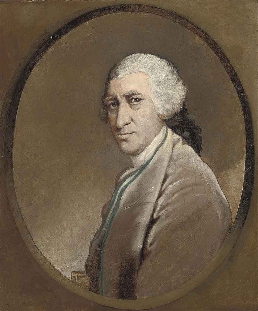 Thomas Gainsborough — Портрет джентльмена в полный рост, в сером пальто, в притворном овальном