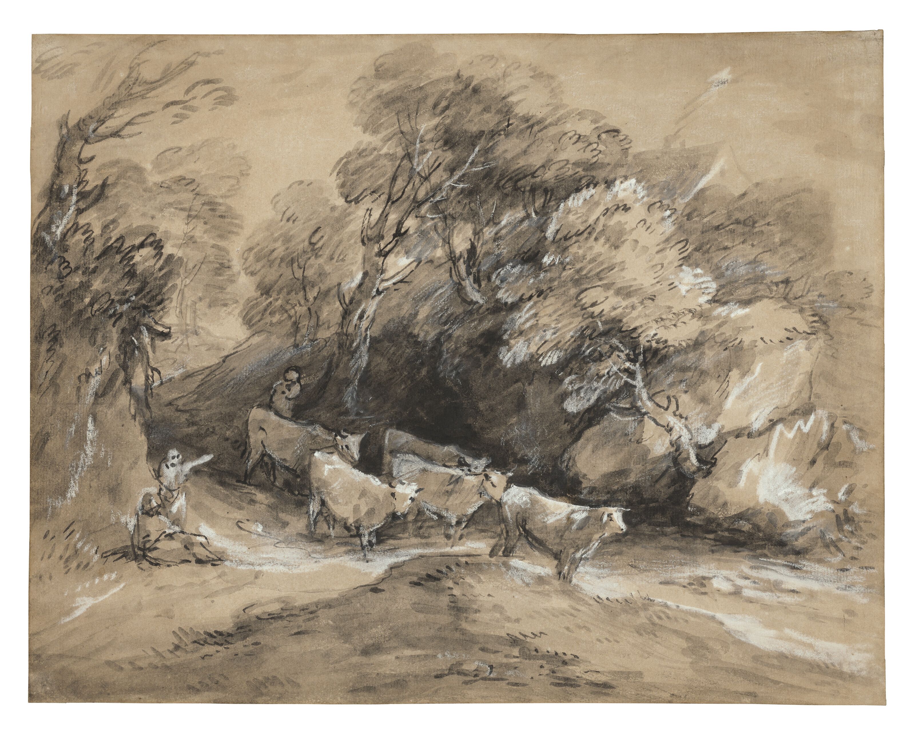 Thomas Gainsborough — Лесистый пейзаж с пастухами и крупным рогатым скотом на тропинке