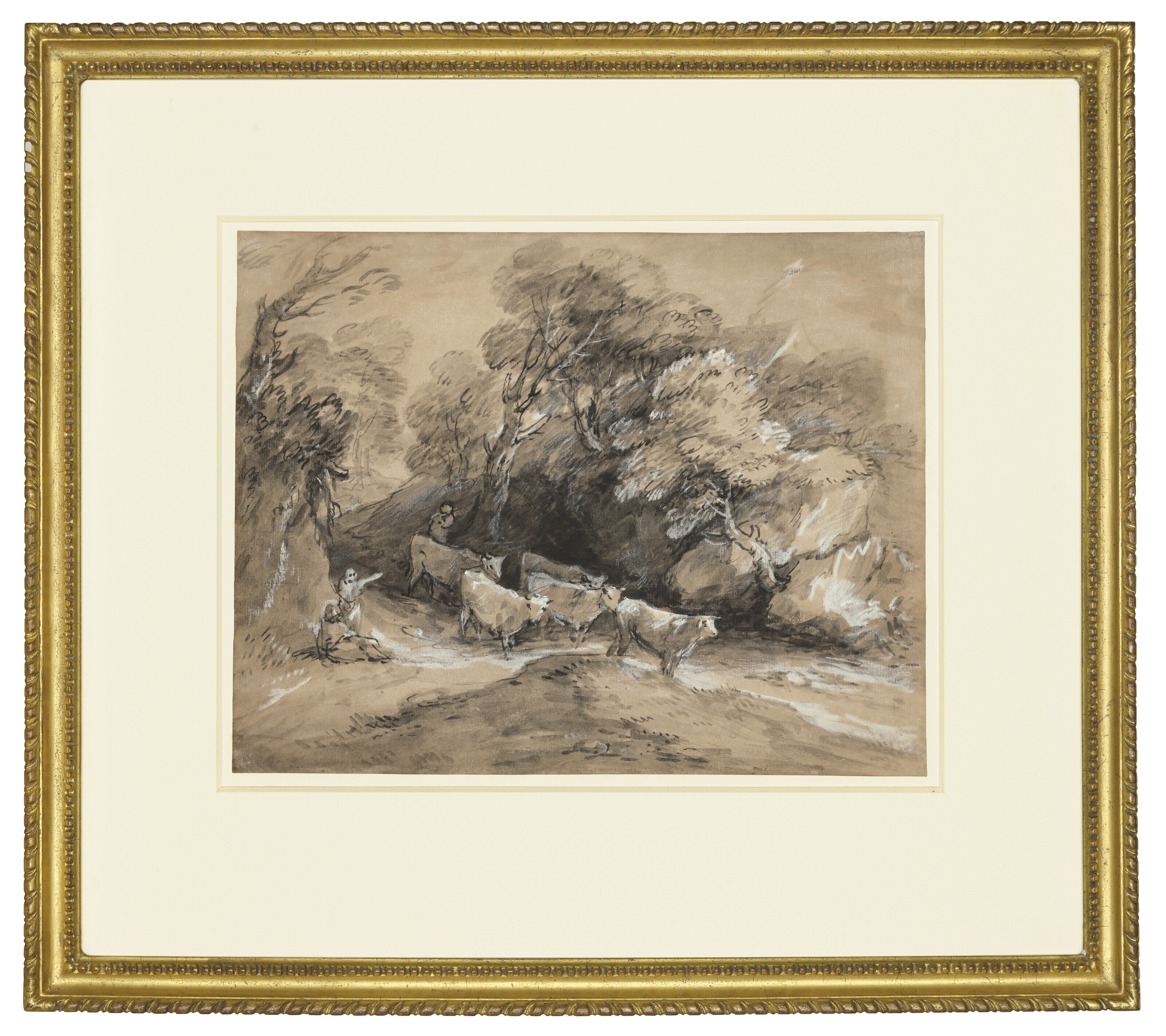 Thomas Gainsborough — Лесистый пейзаж с пастухами и крупным рогатым скотом на тропинке, изображение 2