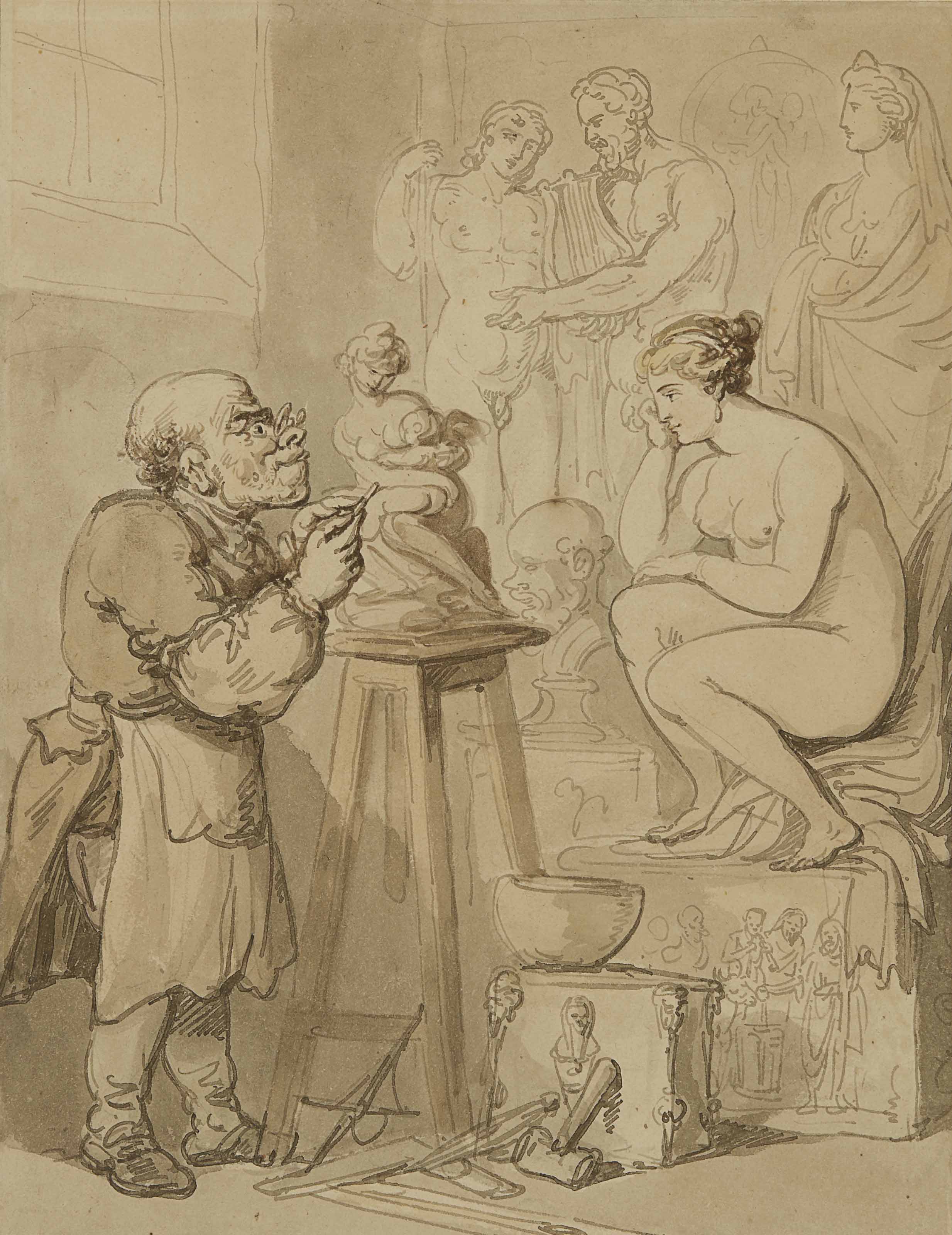 Thomas Rowlandson — Скульптор Джозеф Ноллекенс (1737-1823) и его "Венера" в мастерской