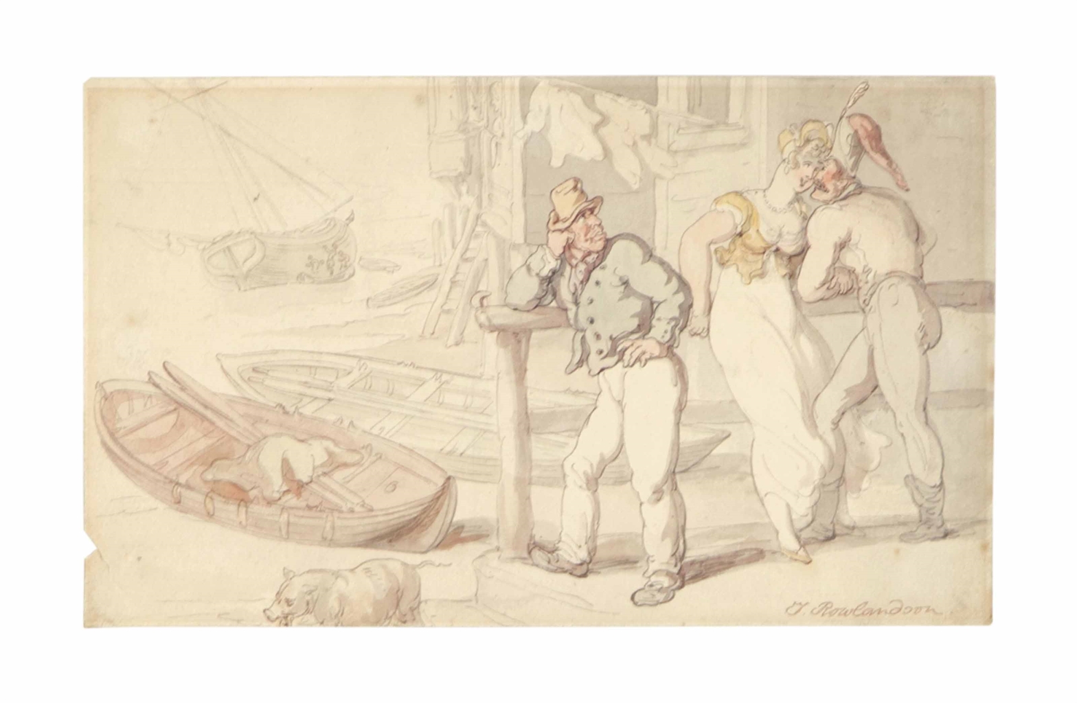 Thomas Rowlandson — Моряк, солдат и модная дама отдыхают на причале