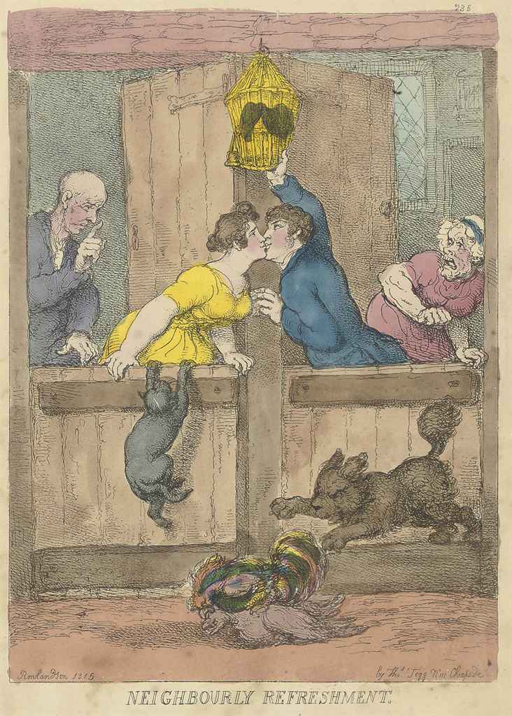 Thomas Rowlandson — Угощение по-соседски; Кот в лаптях; Соперники; Тайная торговля горячей водой! или красивый рыбный котелок!!!; Гомбургский вальс с характерными сценками семейных танцев; Долгожданный визит в иностранную столицу или посла в отсутствие на родине - !!  Апрель 1817 года; Расправа с Бони; и любопытная банда клеветников-эльфов, которые редко слышат о себе хорошее.