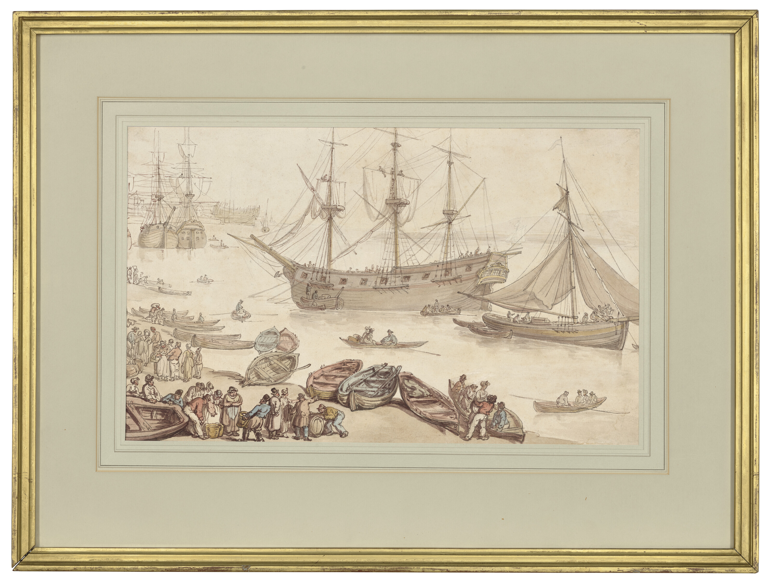 Thomas Rowlandson — Корабли приземляются, вероятно, в Портсмуте, изображение 2