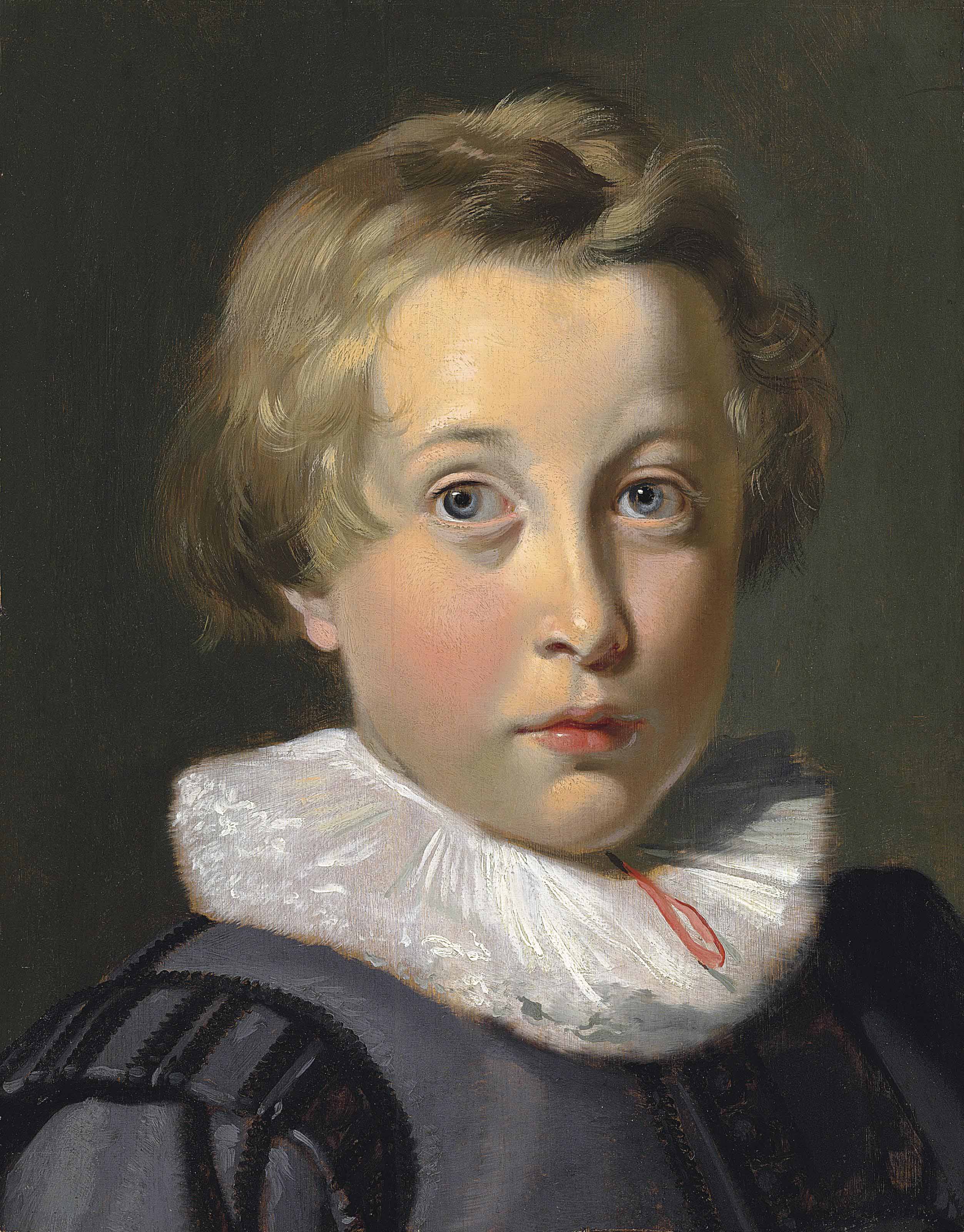 Thomas Ruff — Портрет мальчика, длиной до груди, в сером узорчатом камзоле с оборками