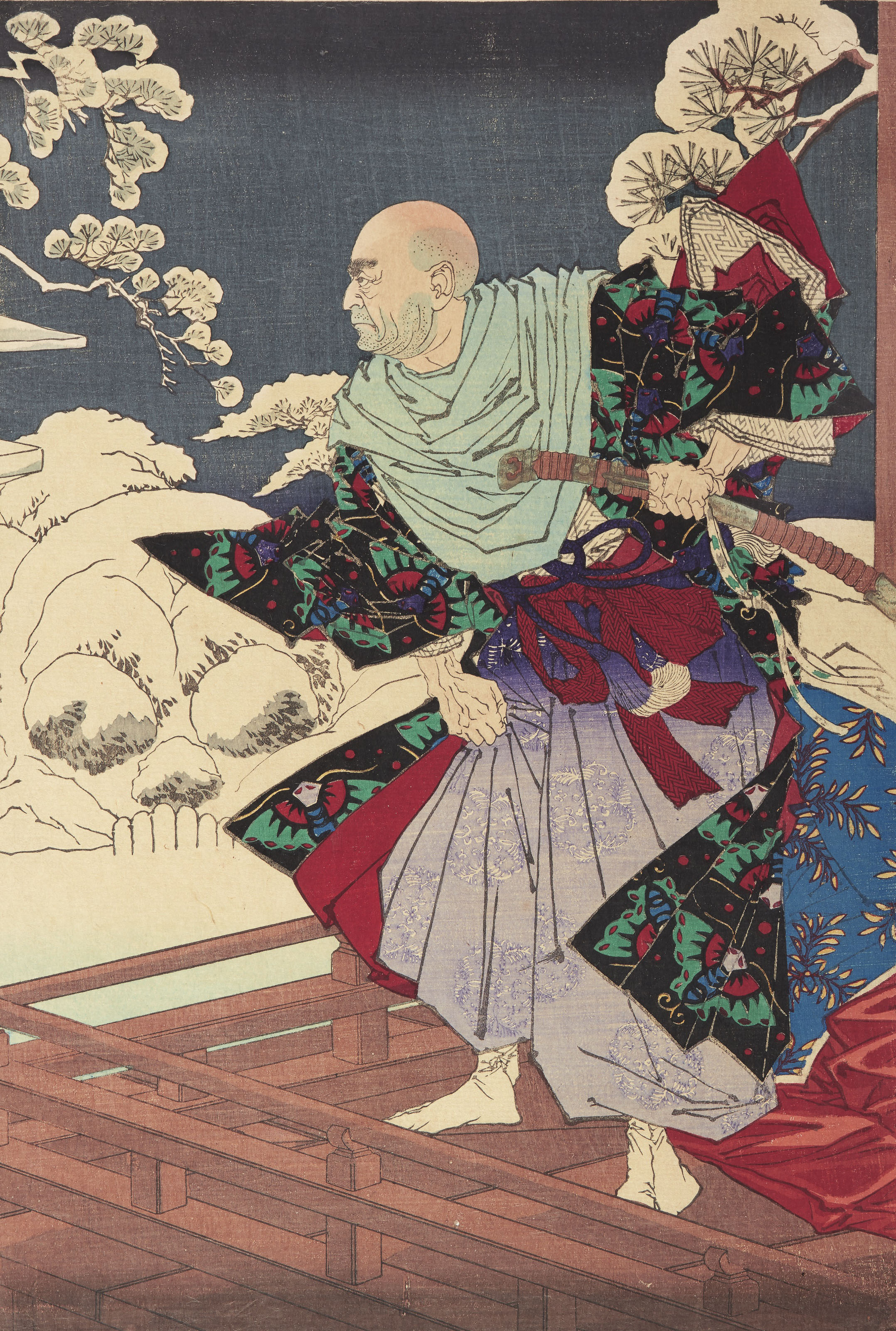 Tsukioka Yoshitoshi — Тайра секоку Киемори нюдо йокаи (Тайра но Киемори и черепа в снегу), изображение 3