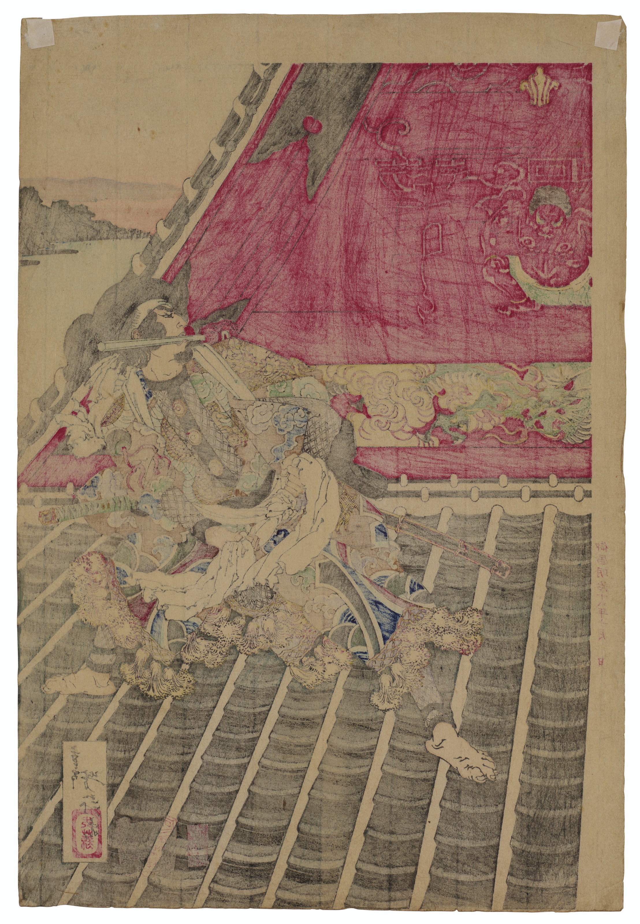 Tsukioka Yoshitoshi — Хорюкаку рею цутому (Двое храбрецов на крыше Хорюкаку), изображение 3